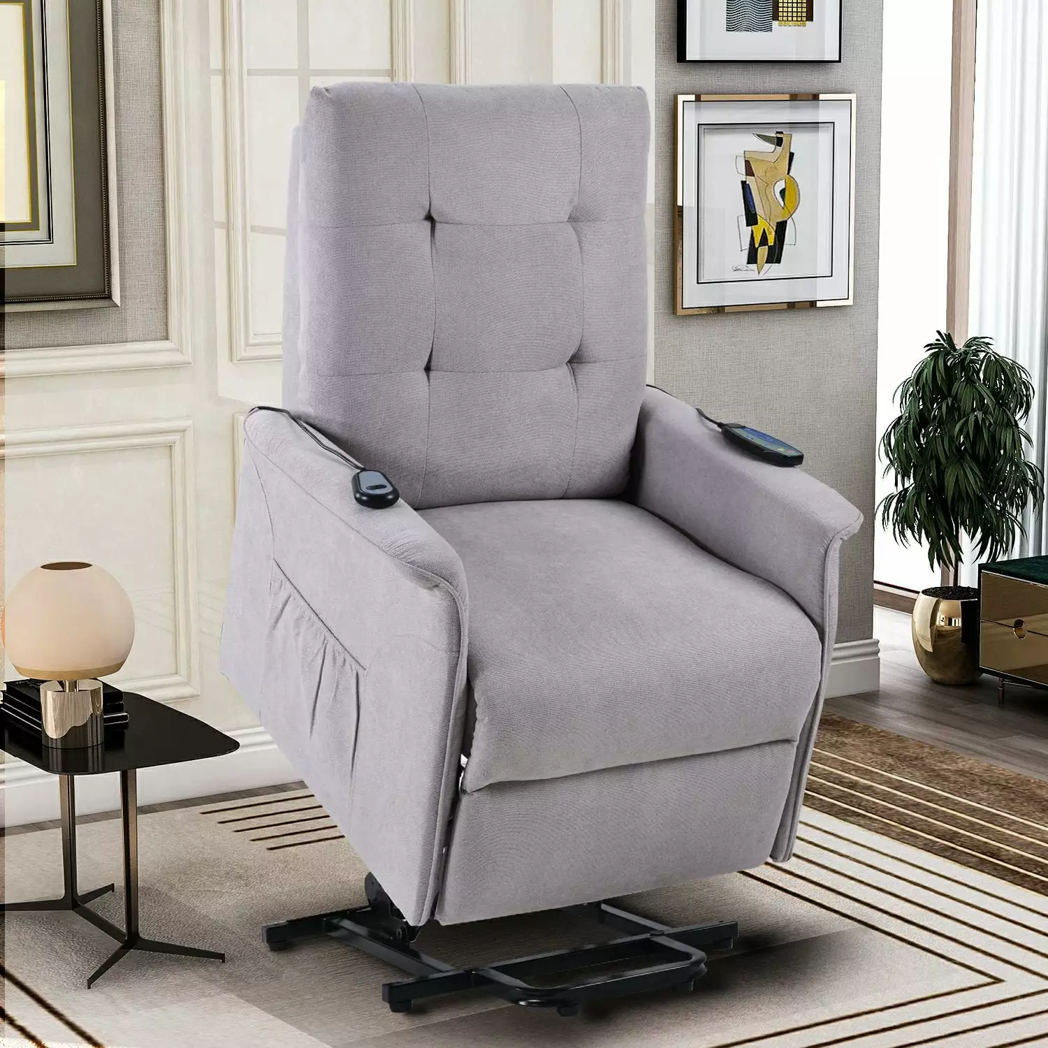 Modern Power Lift Chair Adjustable Massage Recliner Remote Control Gray Elderly Triple Tree