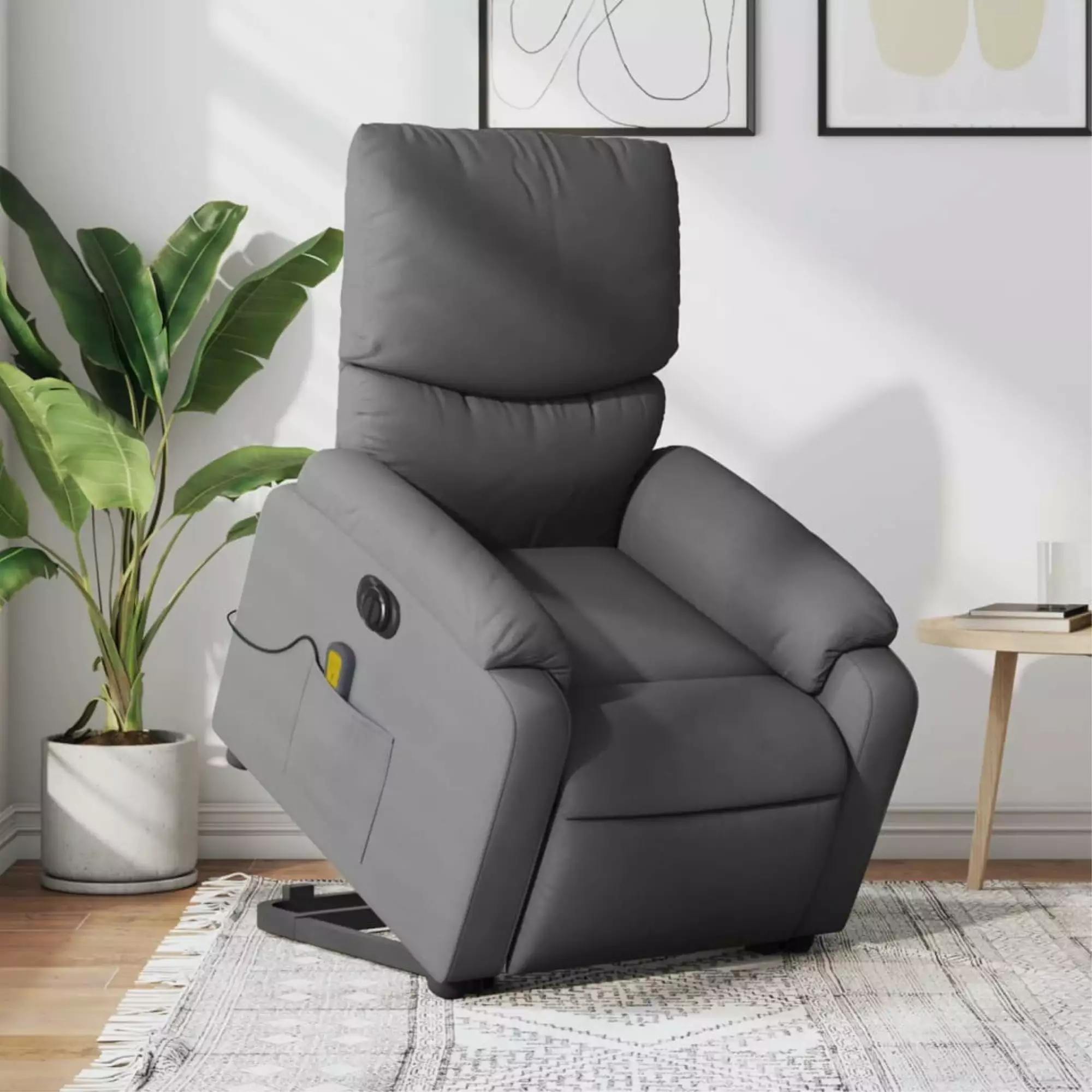 vidaXL Electric Stand up Massage Recliner Chair Dark Gray Fabric - Comfortable Lift Chair