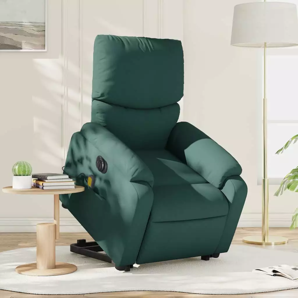 vidaXL Electric Stand up Massage Recliner Chair Dark Green Fabric - Comfortable Lift Chair
