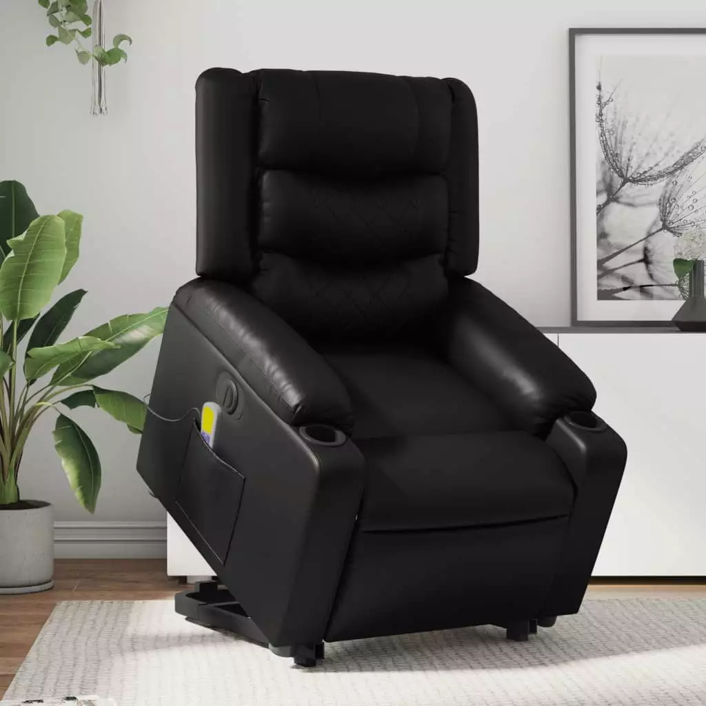 vidaXL Electric Stand up Massage Recliner Chair Black Faux Leather - Comfortable Lift Chair