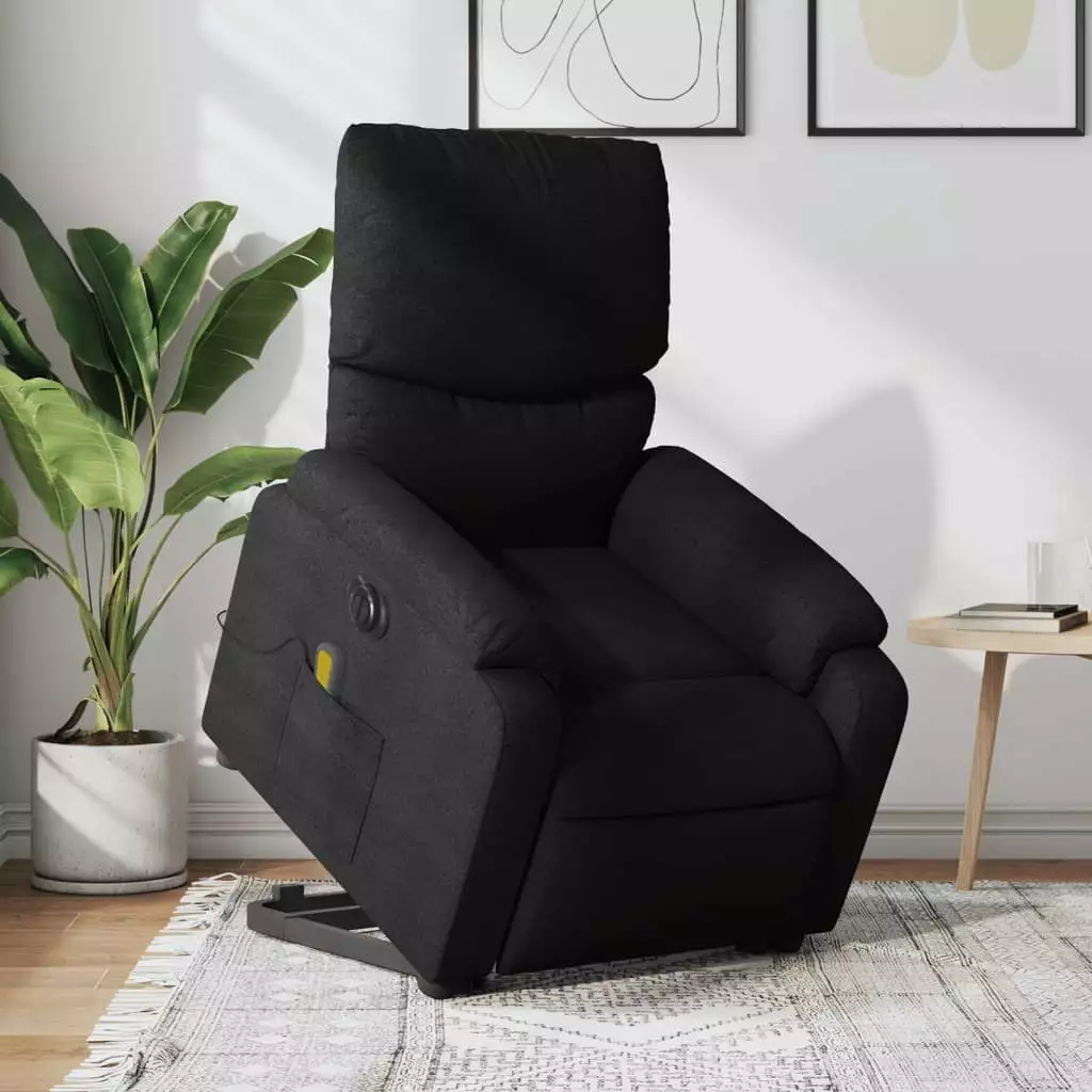 vidaXL Electric Stand up Massage Recliner Chair Black Fabric - Comfortable Lift Chair