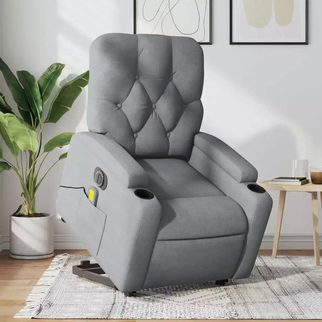 vidaXL Electric Stand up Massage Recliner Chair Light Gray Fabric - Comfortable Lift Chair