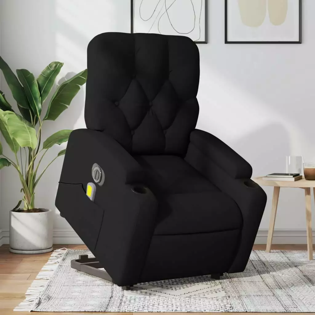 vidaXL Electric Stand up Massage Recliner Chair Black Fabric - Comfortable Lift Chair