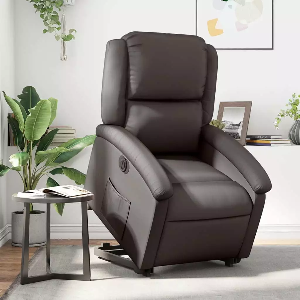 vidaXL Electric Stand Up Recliner Chair Dark Brown Real Leather
