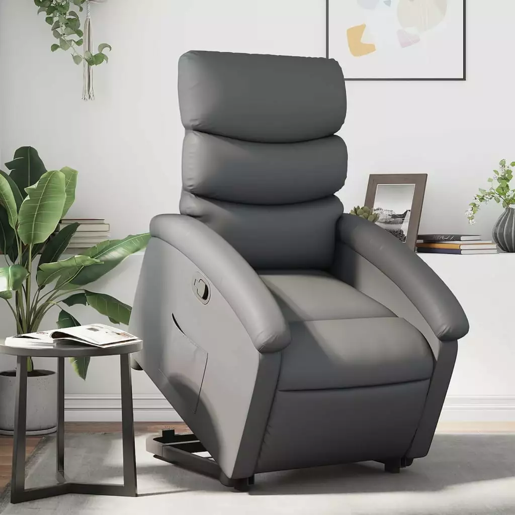 vidaXL Stand up Recliner Chair Gray Faux Leather Power Lift