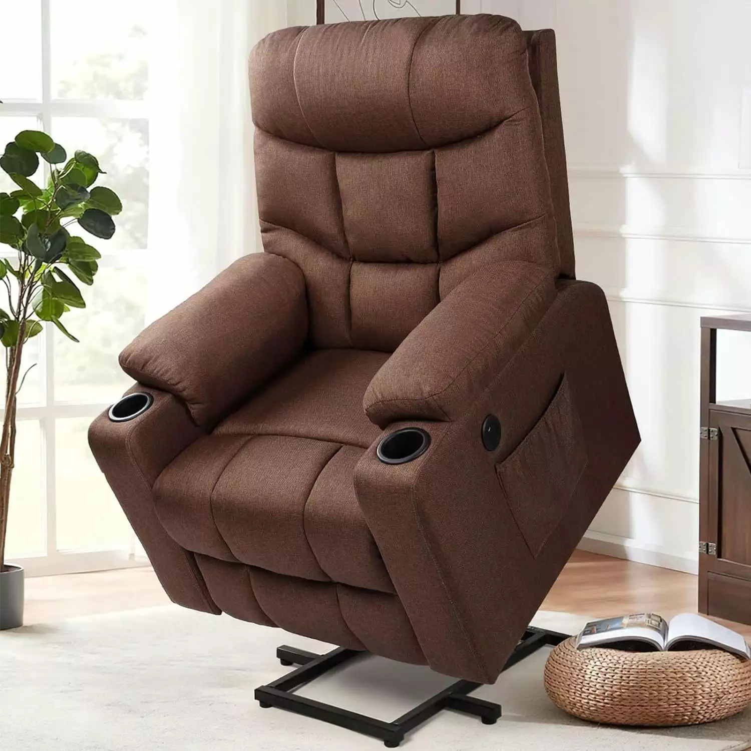 YODOLLA Electric Lift Recliner Chair Heated Vibration Massage Elderly Clay Brown