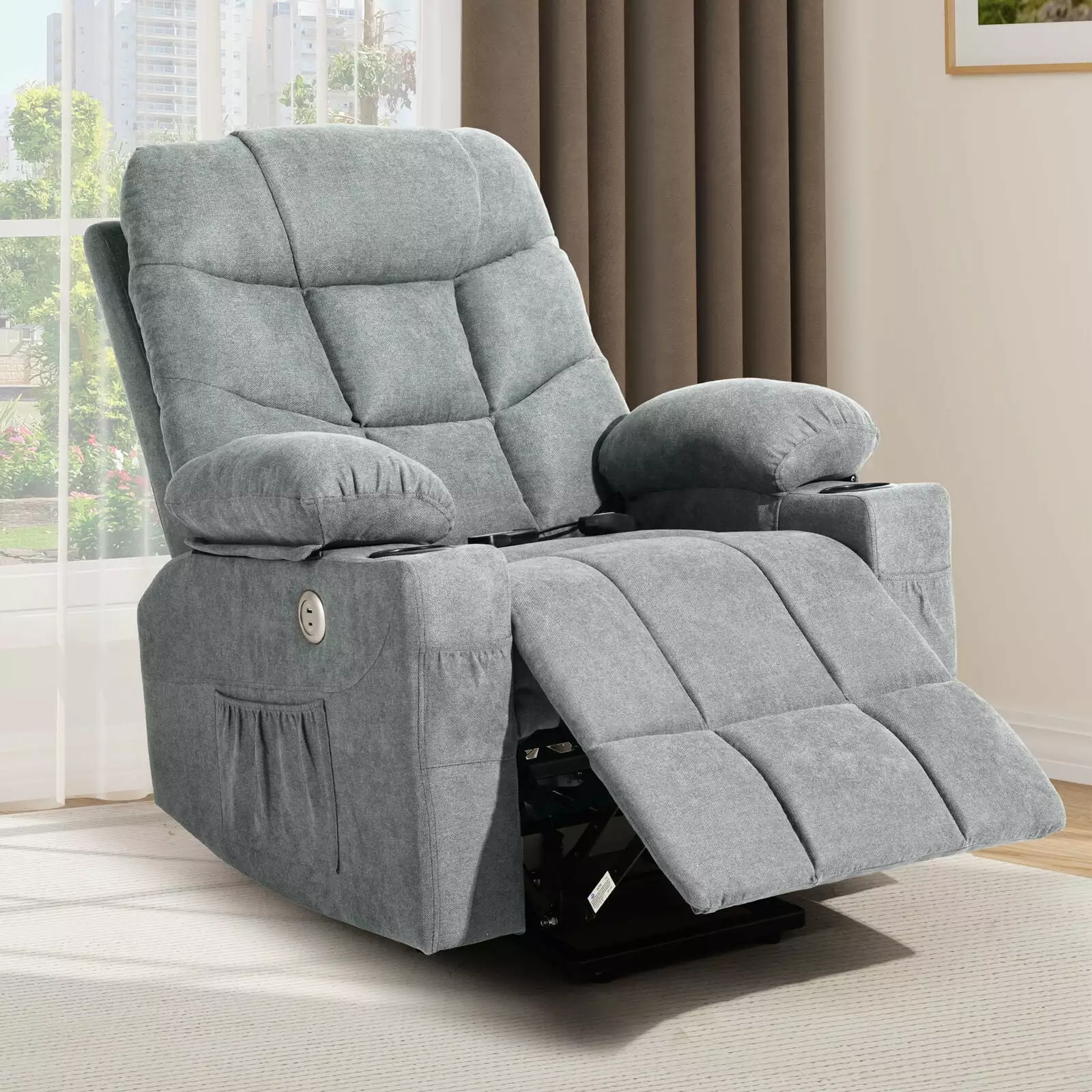 ZGBY Electric Power Lift Reclining Sofa Fabric Recliner Chair Remote Massage and Heat ZGBY Home Products