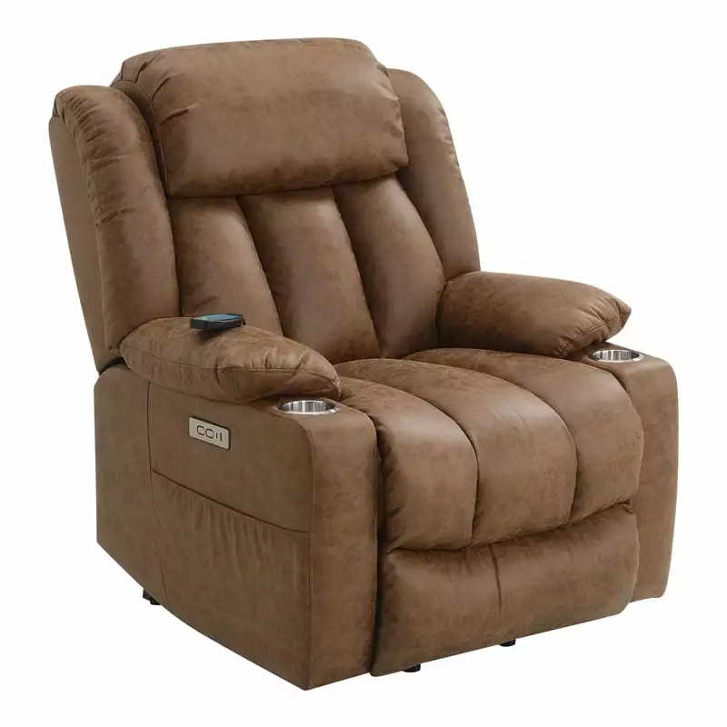ACME Omarion Faux Leather Power Recliner Lift Heating and Massage Brown Acme Furniture
