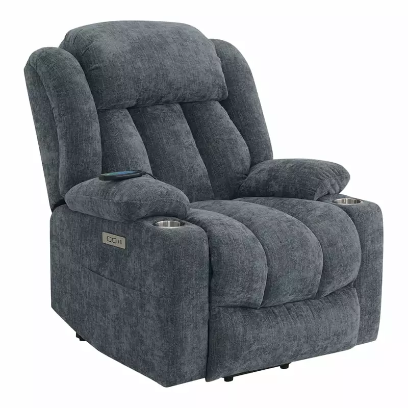 ACME Omarion Velvet Power Recliner Lift Heating and Massage Blue Acme Furniture