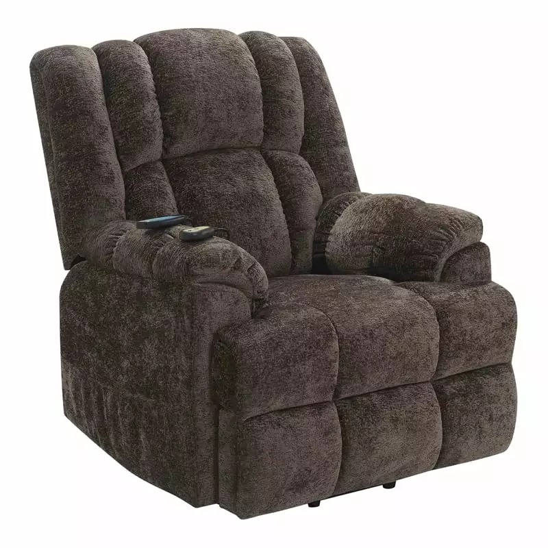 ACME Pacay Velvet Power Recliner Lift Heating and Massage Brown Acme Furniture