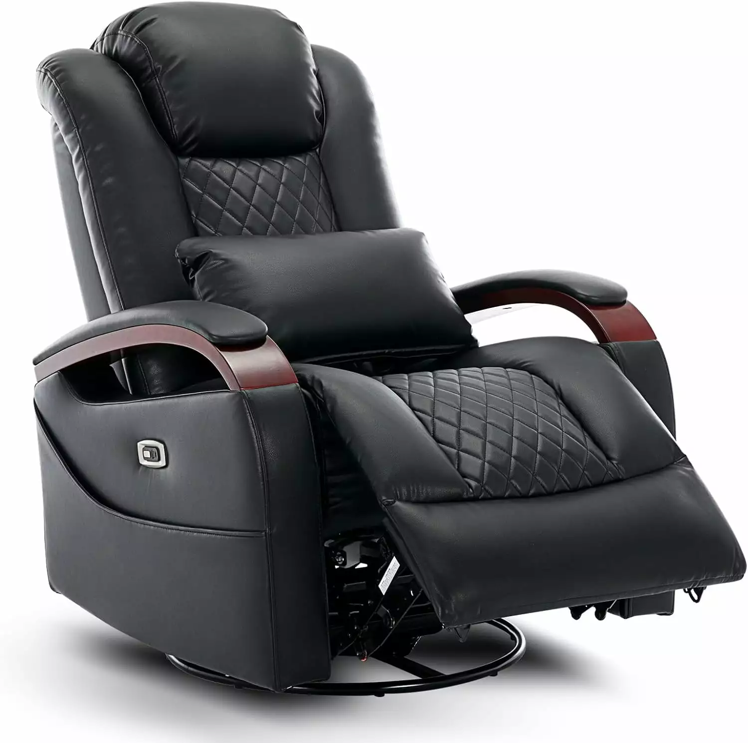 Power Swivel Glider Rocker Recliner Chair Black Lazyboy USB Type-C Charge Wooden Armrest Akeysous
