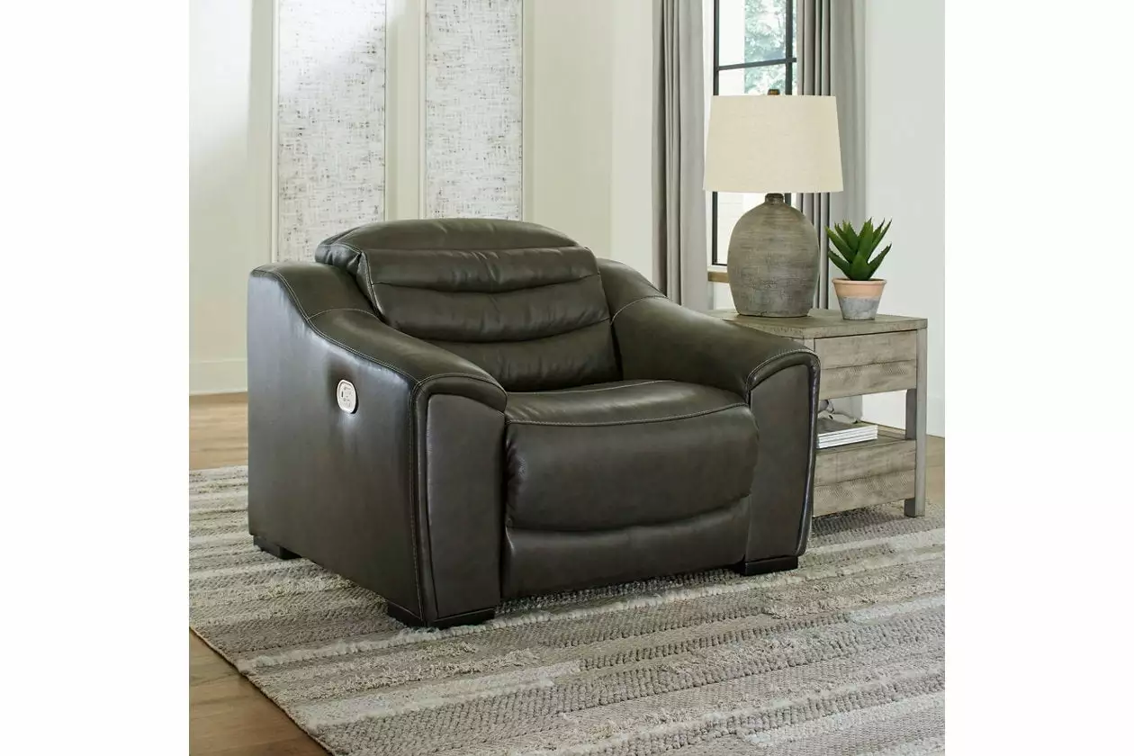 Ashley Furniture Center Line Leather Power Recliner Headrest Gray