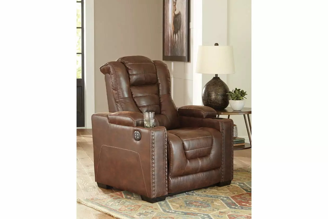 Ashley Furniture Owner's Box Faux Leather Power Recliner Thyme Green