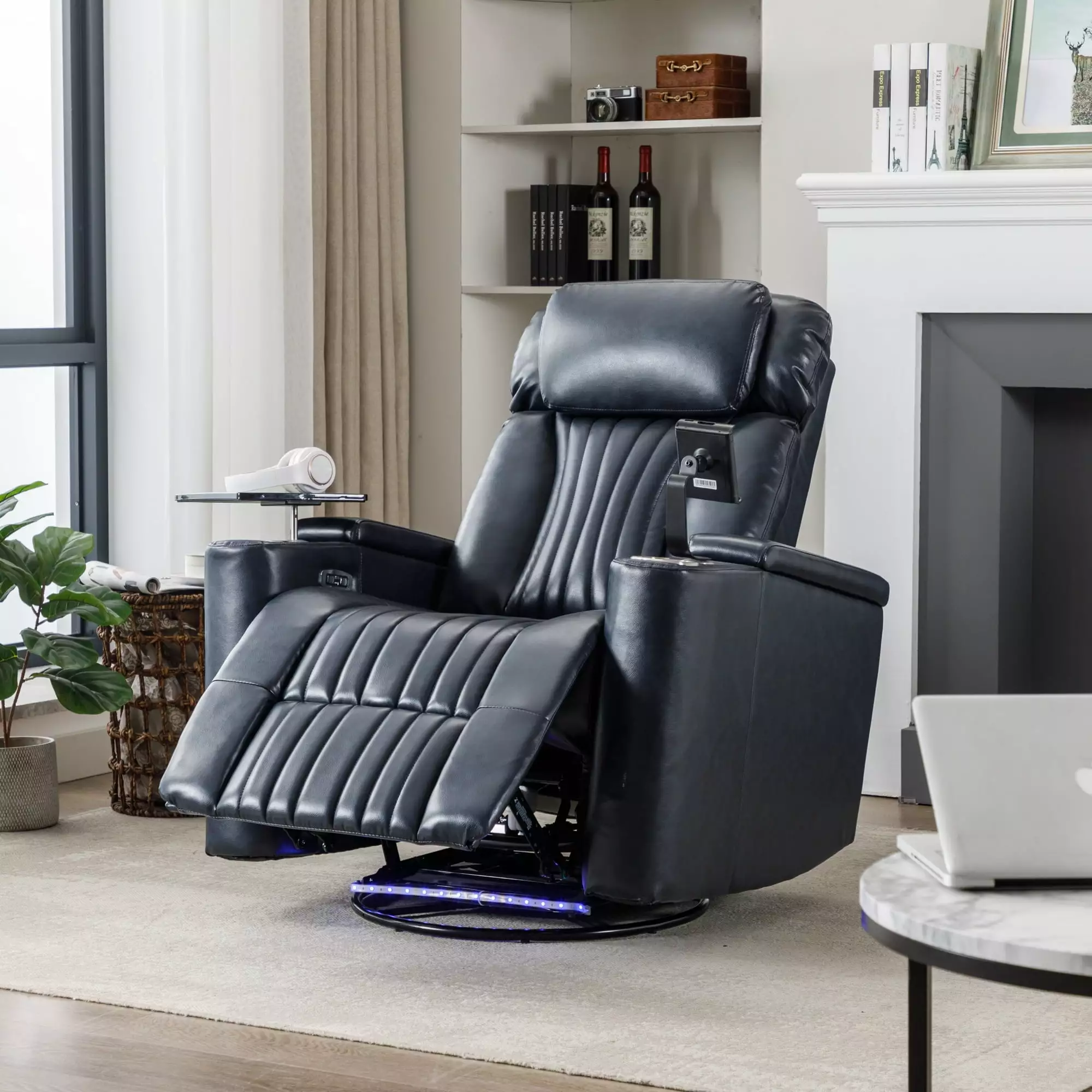 Blue 270° Power Swivel Recliner USB Port and Cup Holders - Modern Living Room Chair Bed Bath & Beyond