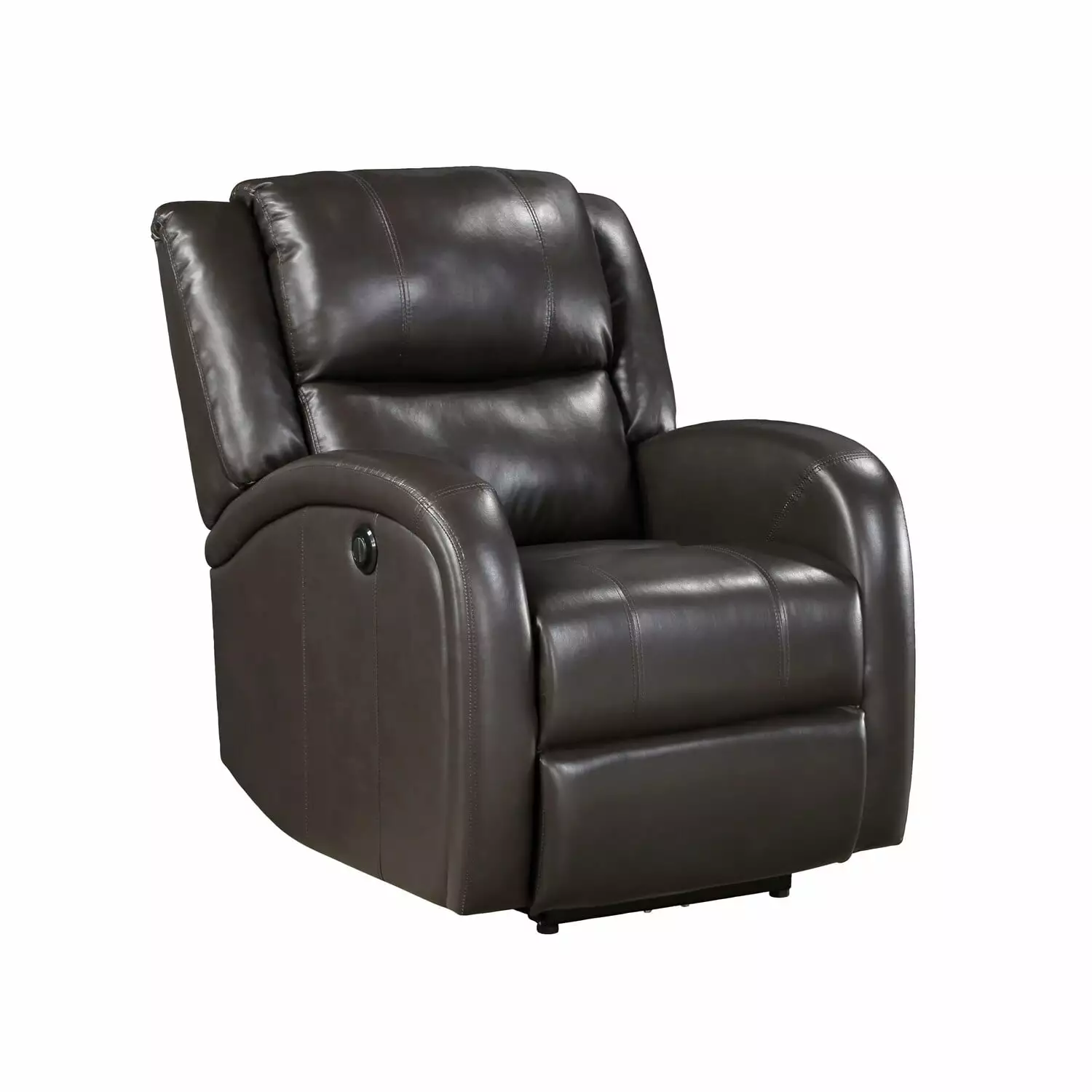 Benjara Karena 38 Inch Power Reclining Accent Chair Brown Faux Leather Solid Wood