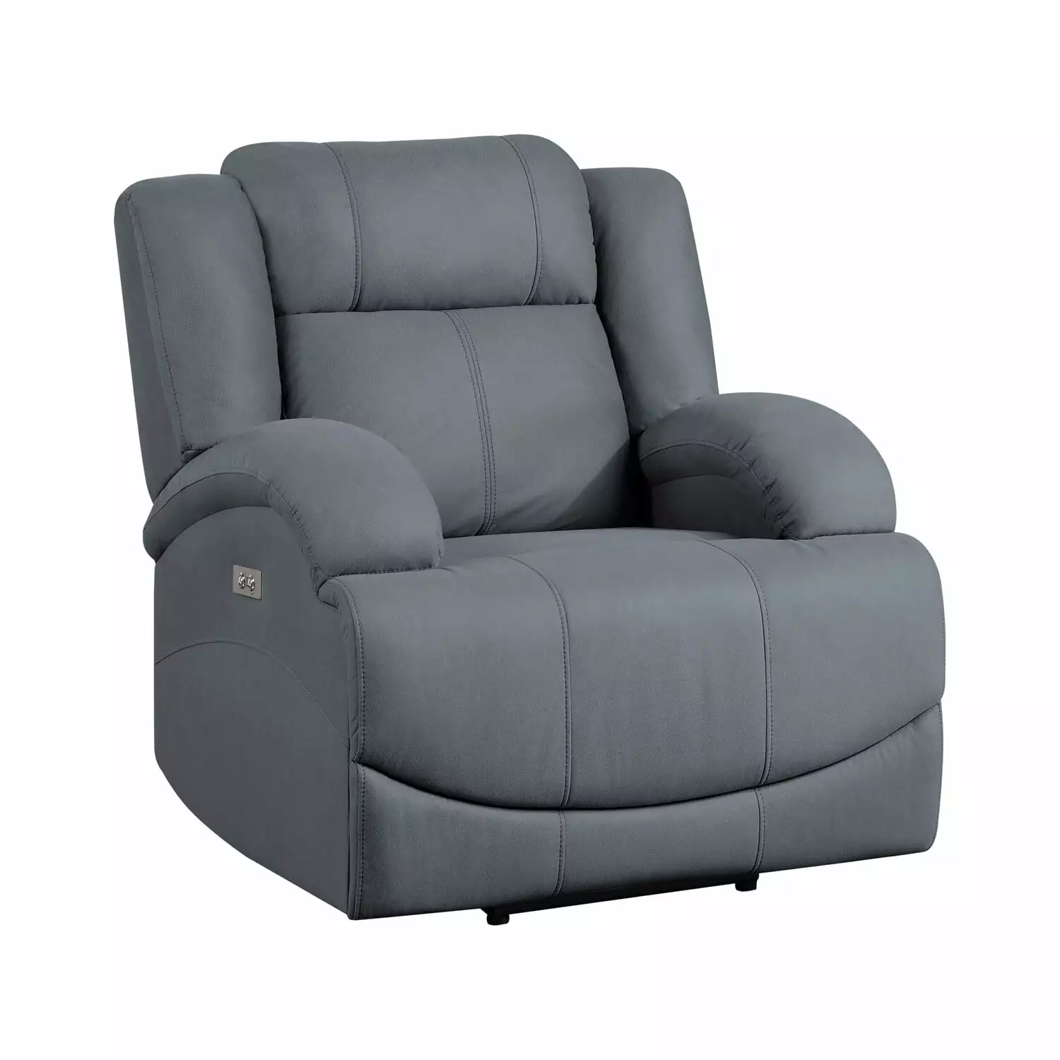 Benjara Kate 37 Inch Power Recliner Chair USB Port Blue Microfiber