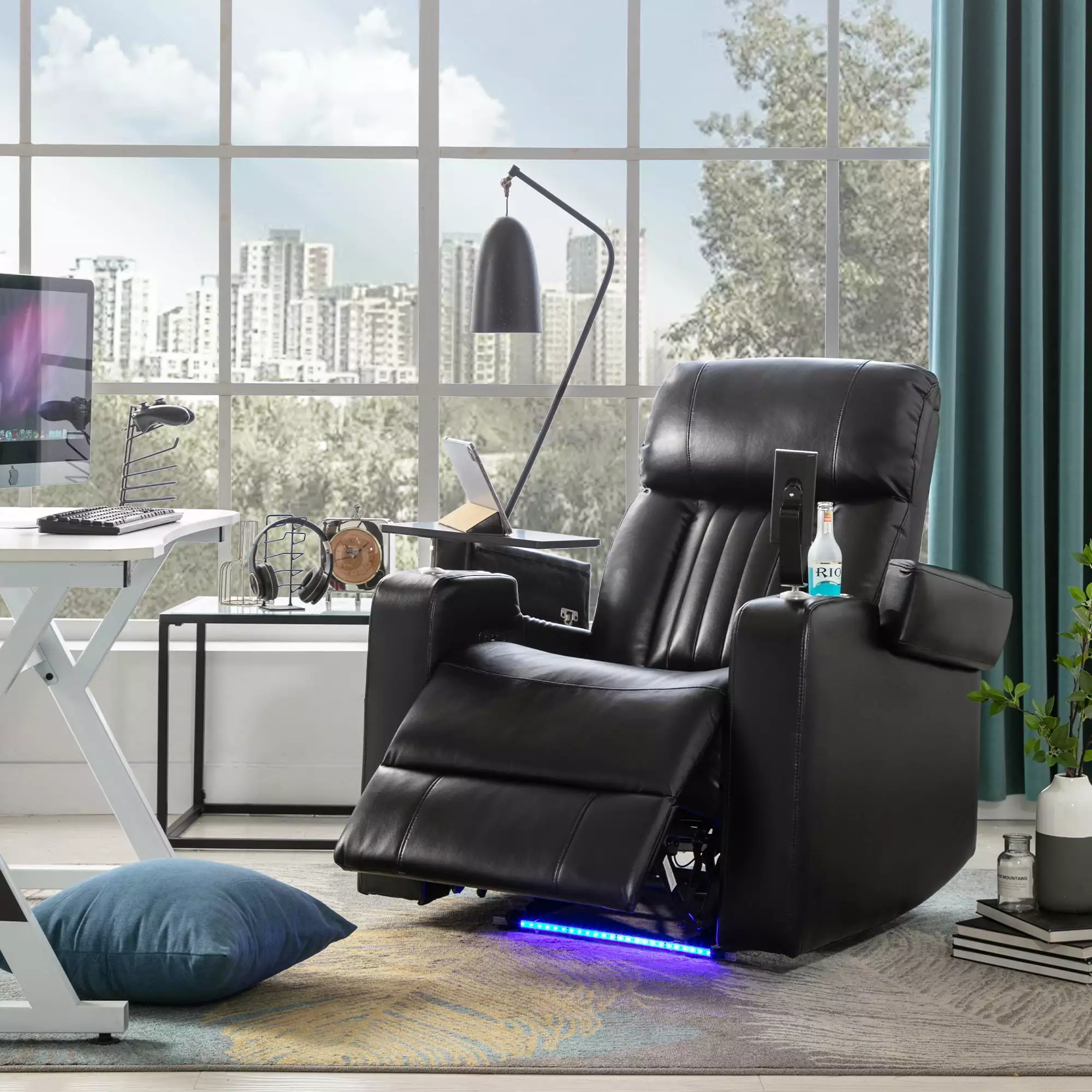 Orisfur Power Motion Recliner USB Charging and Swivel Tray Table - Home Theater Seating Branax