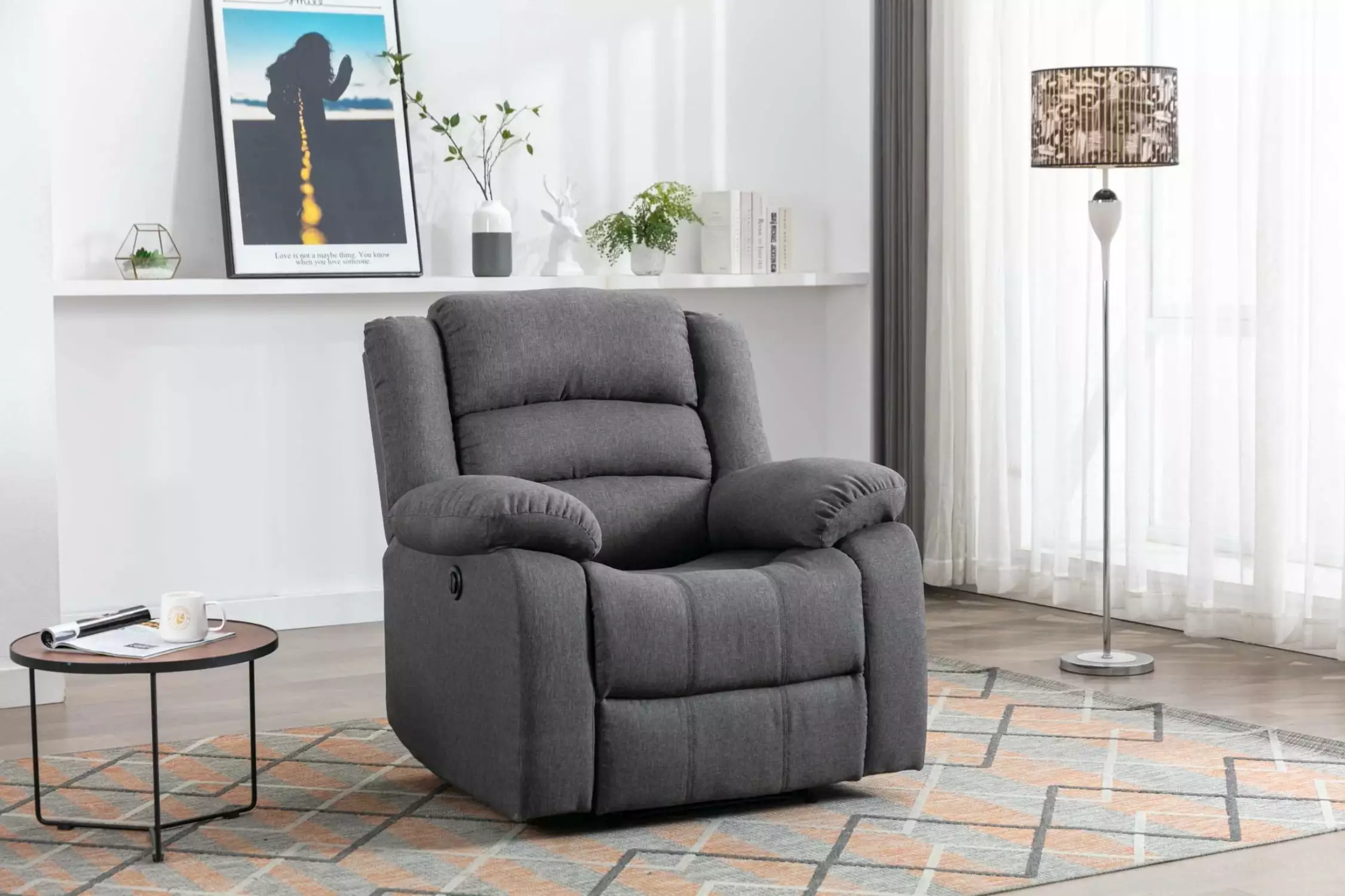 Classic Electric Recliner Chair Soft Cushion Smoke Grey