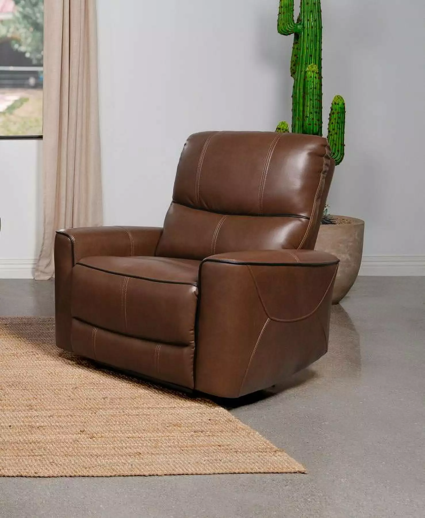 Greenfield Saddle Brown Upholstered Power Recliner Chair Coaster Company