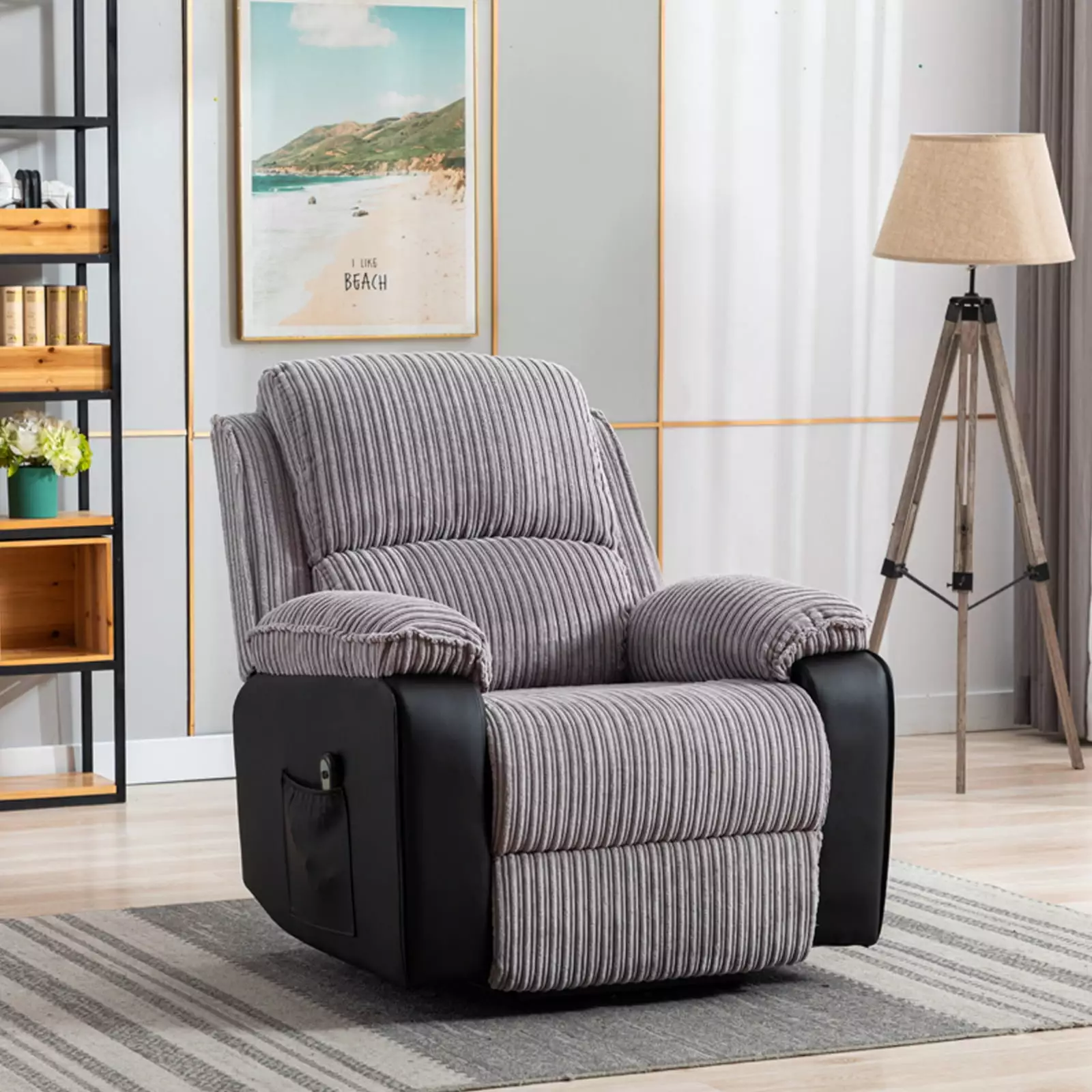 DeeHome Grey Fabric Electric Recliner Chair Adjustable Angle and Remote Control
