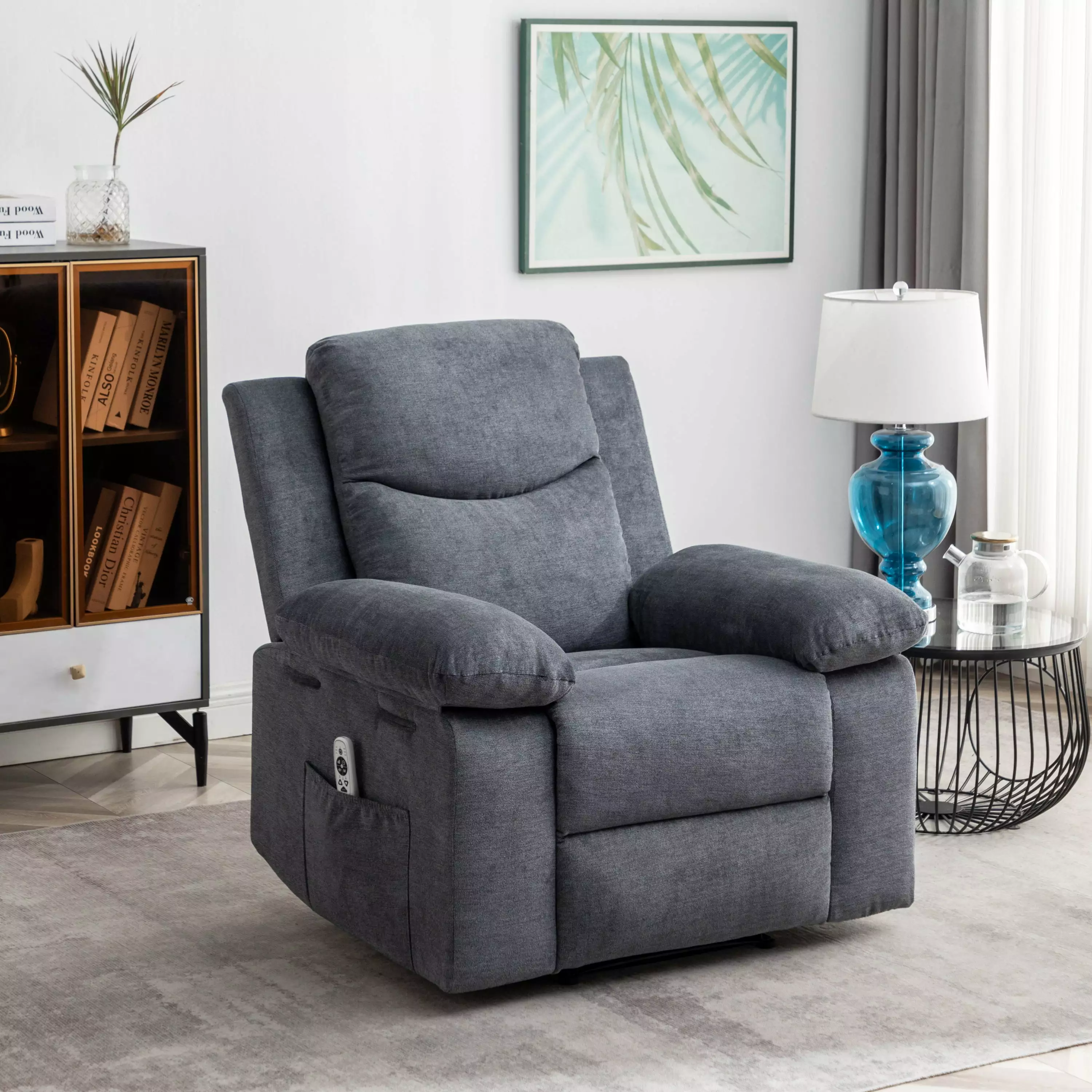 Aether Power Recliner Chair Adjustable Massage Function Dark Gray Go Green Woods