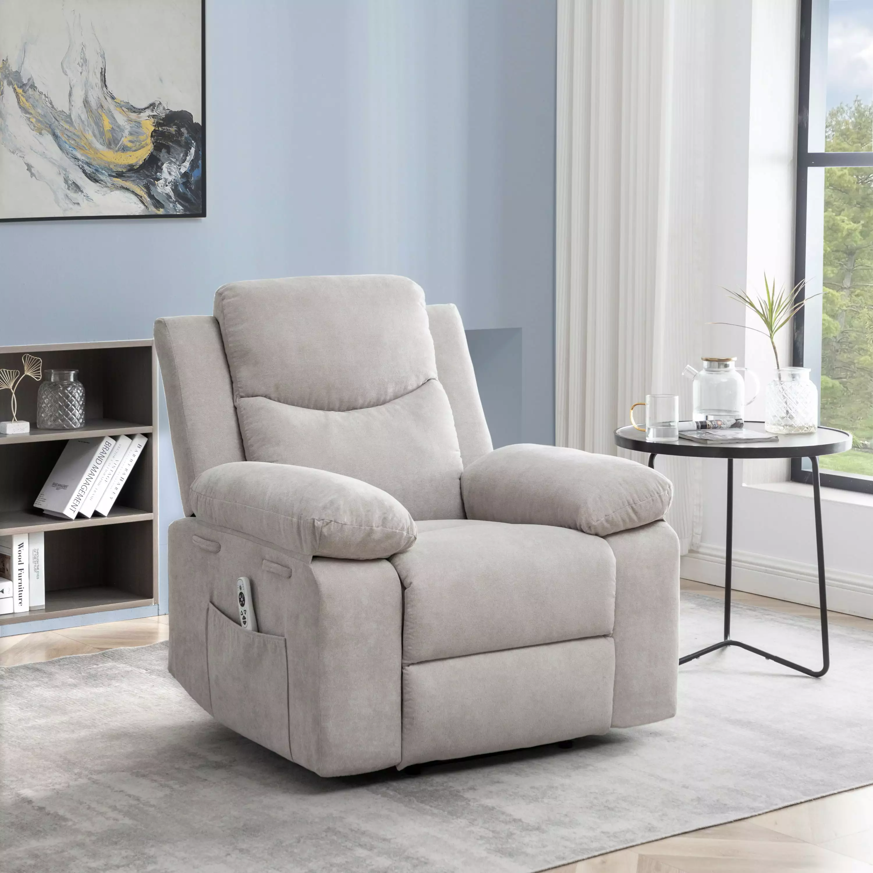 Aether Power Recliner Chair Adjustable Massage Function Beige Living Room Go Green Woods