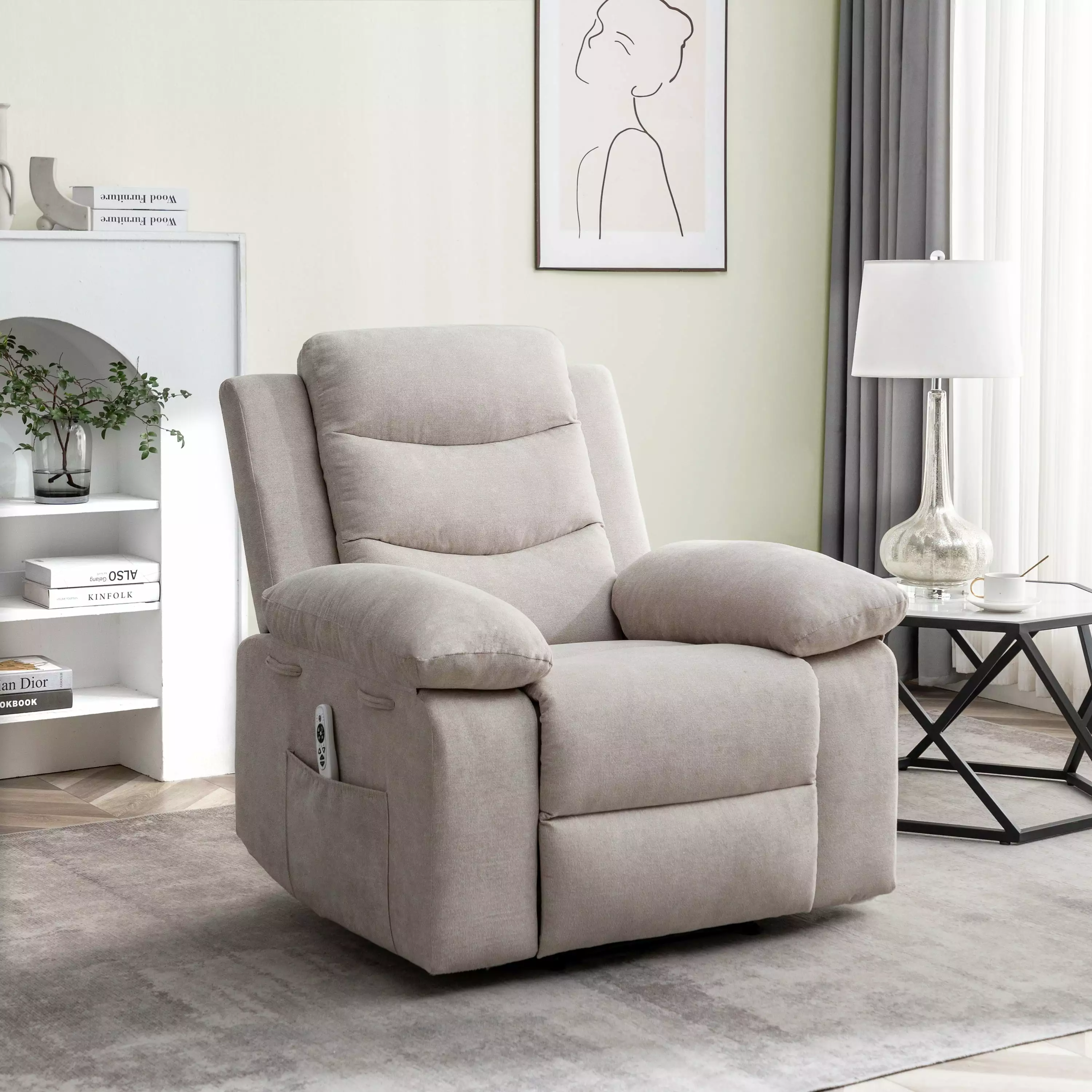 Equinox Power Recliner Chair Adjustable Massage Function Beige Go Green Woods