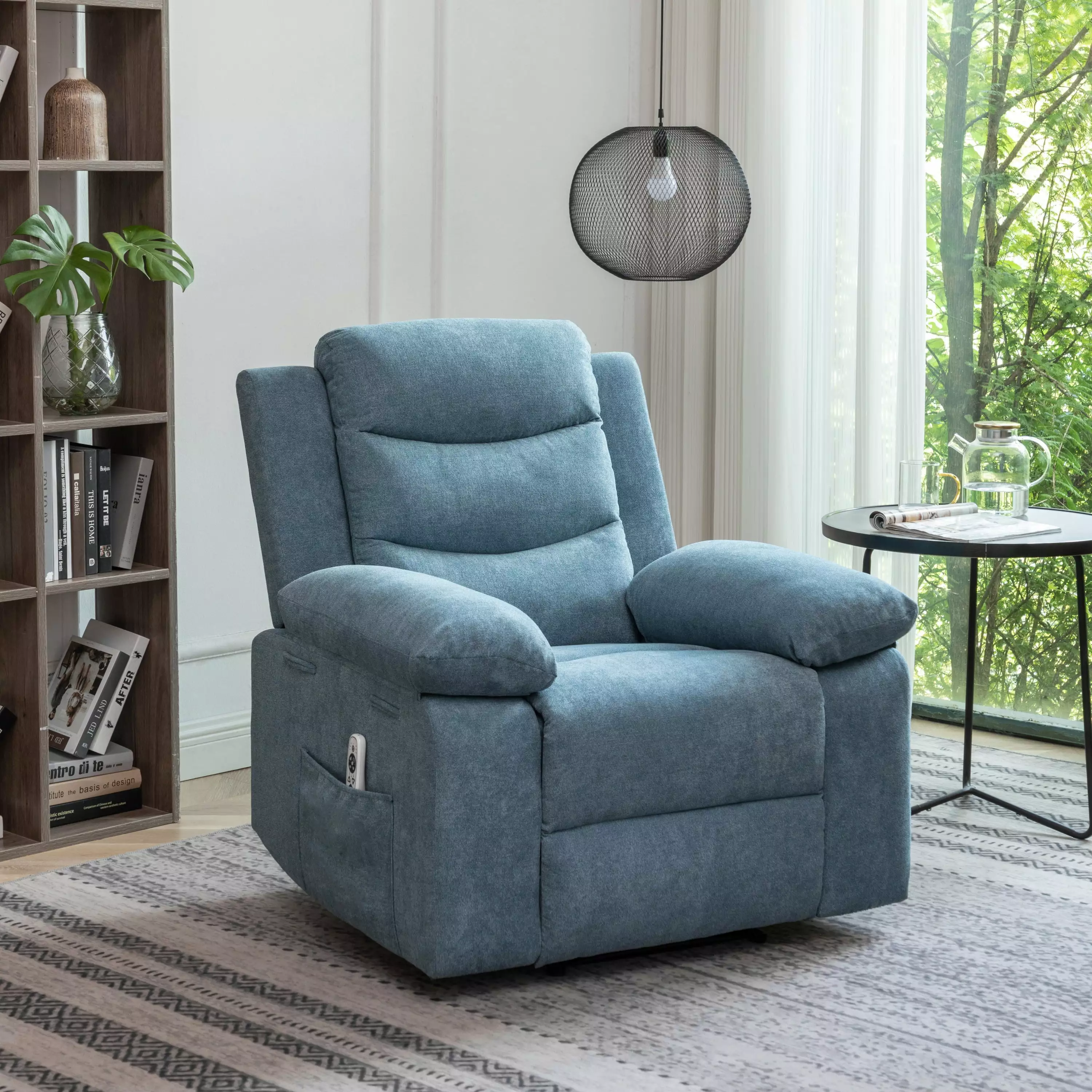Equinox Power Recliner Chair Adjustable Massage Function Blue Home Theater Go Green Woods