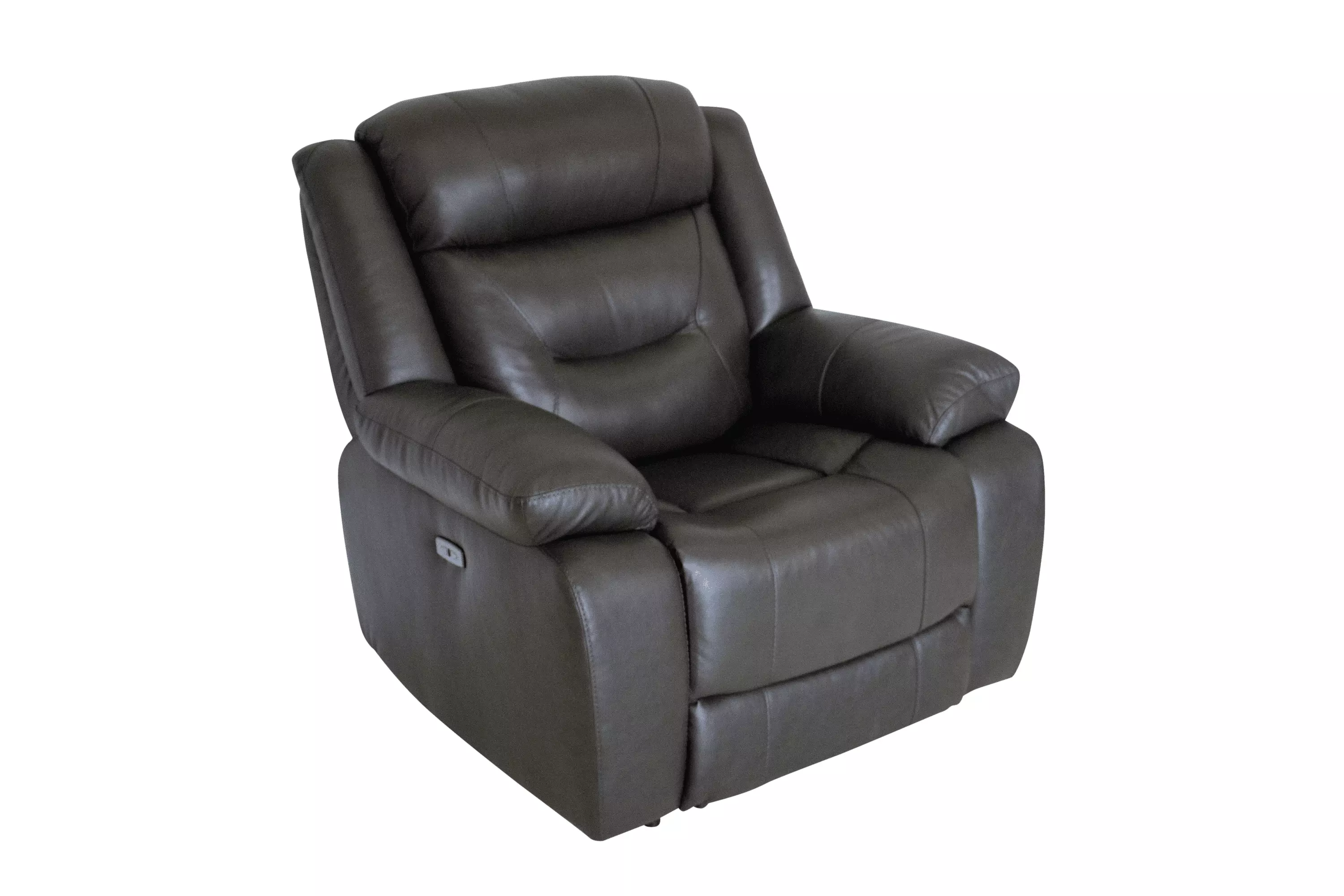 Shelton Gray Top Grain Leather Power Recliner - Modern Living Room Chair Smooth Power Mechanism Go Green Woods