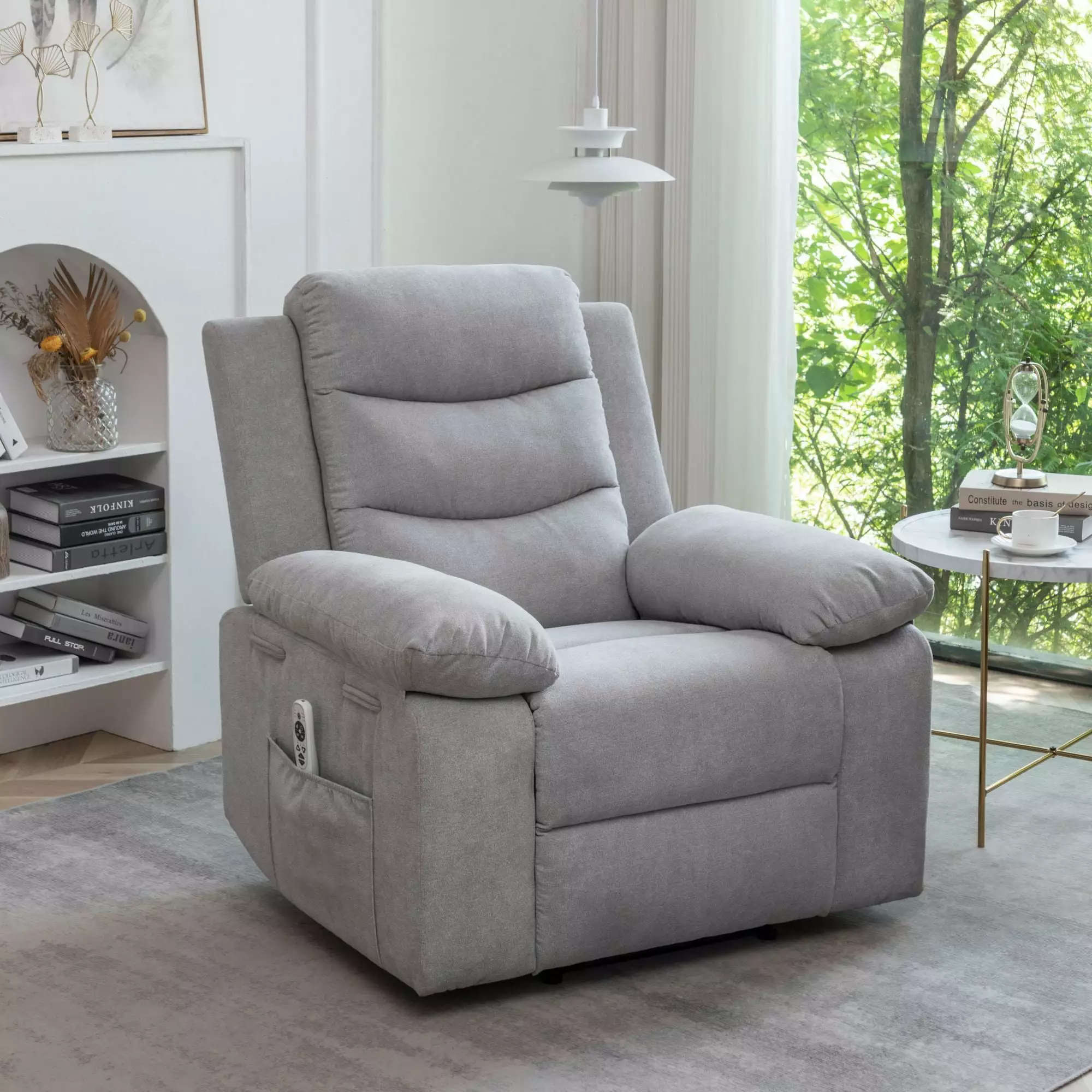 Power Recliner Chair Adjustable Massage and Heating System Elderly Light Gray Velvet Electric Lift Chair Jamini