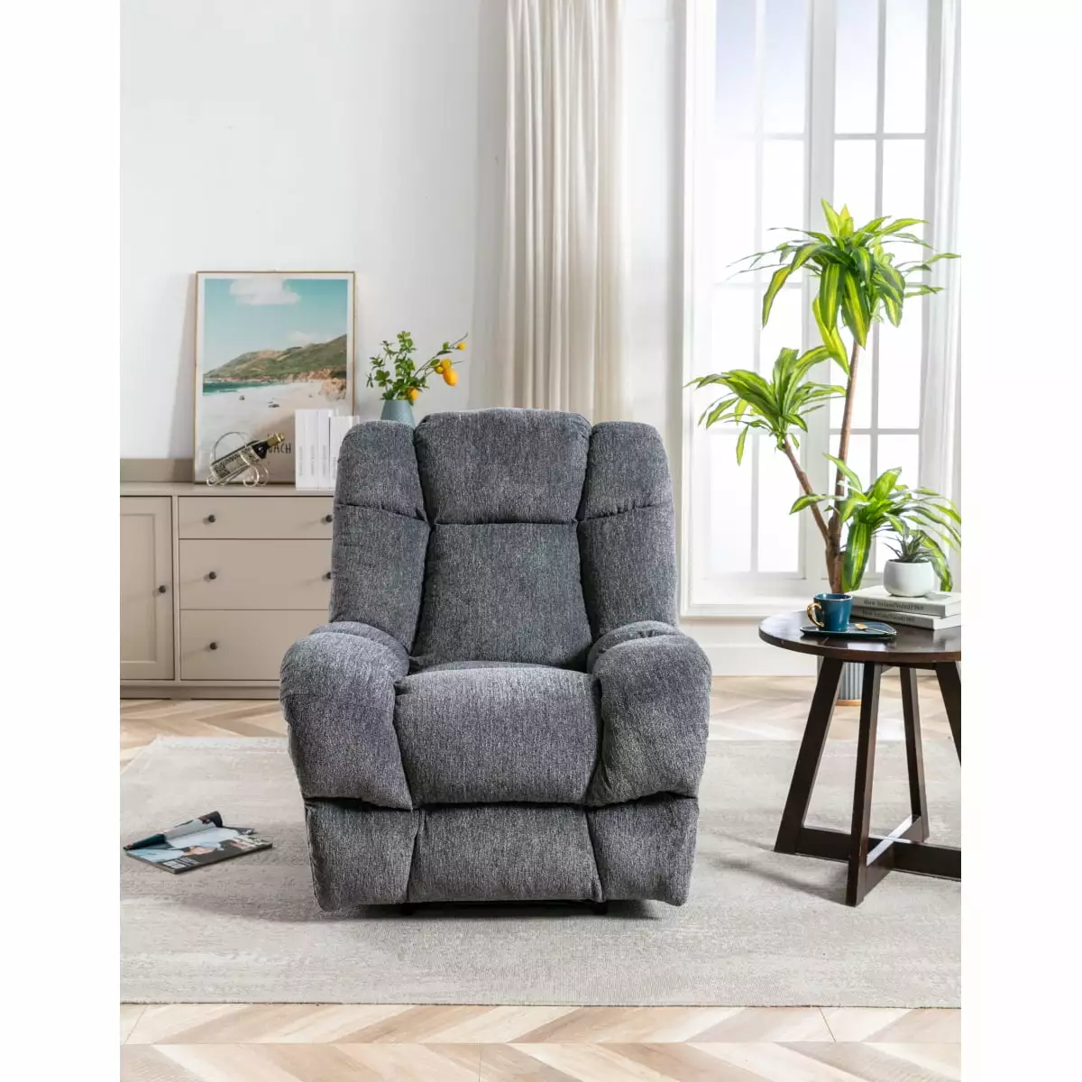 Electric Power Recliner Chairs USB Charge Port Dark Grey Overstuffed Comfort Miekor