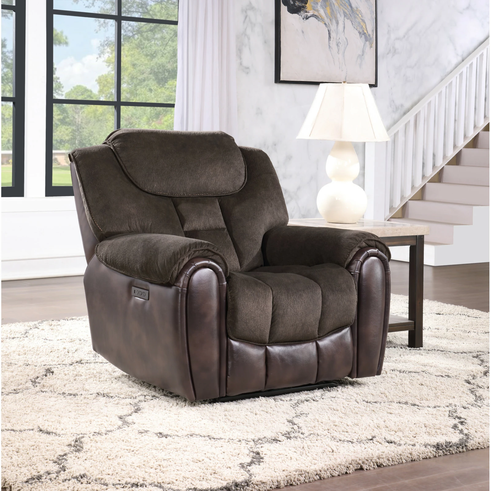Apollo Power Recliner Espresso - Luxurious Leather Customizable Footrest and Headrest Ponnky