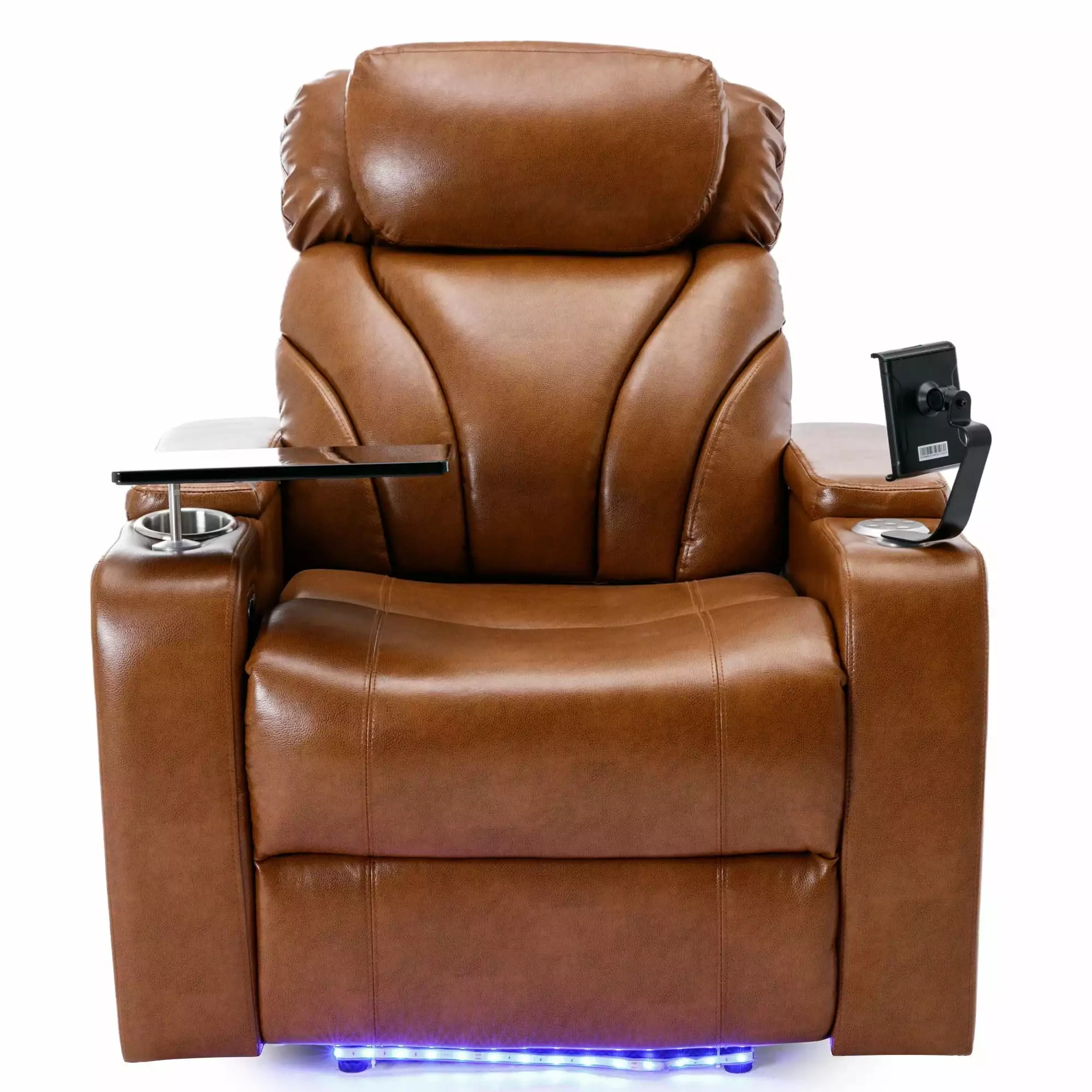 Power Motion Recliner USB Charging Port Hidden Arm Storage Light Brown