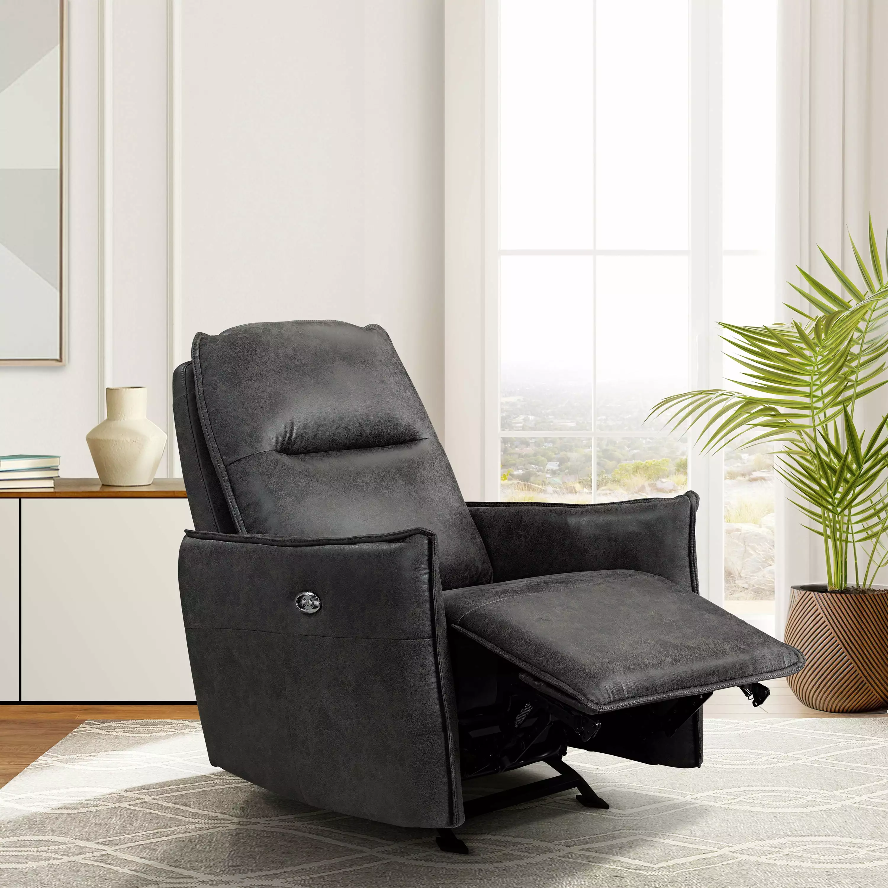 Relax--Lounger Vienna Modern Style Power Recliner Charcoal Faux Leather