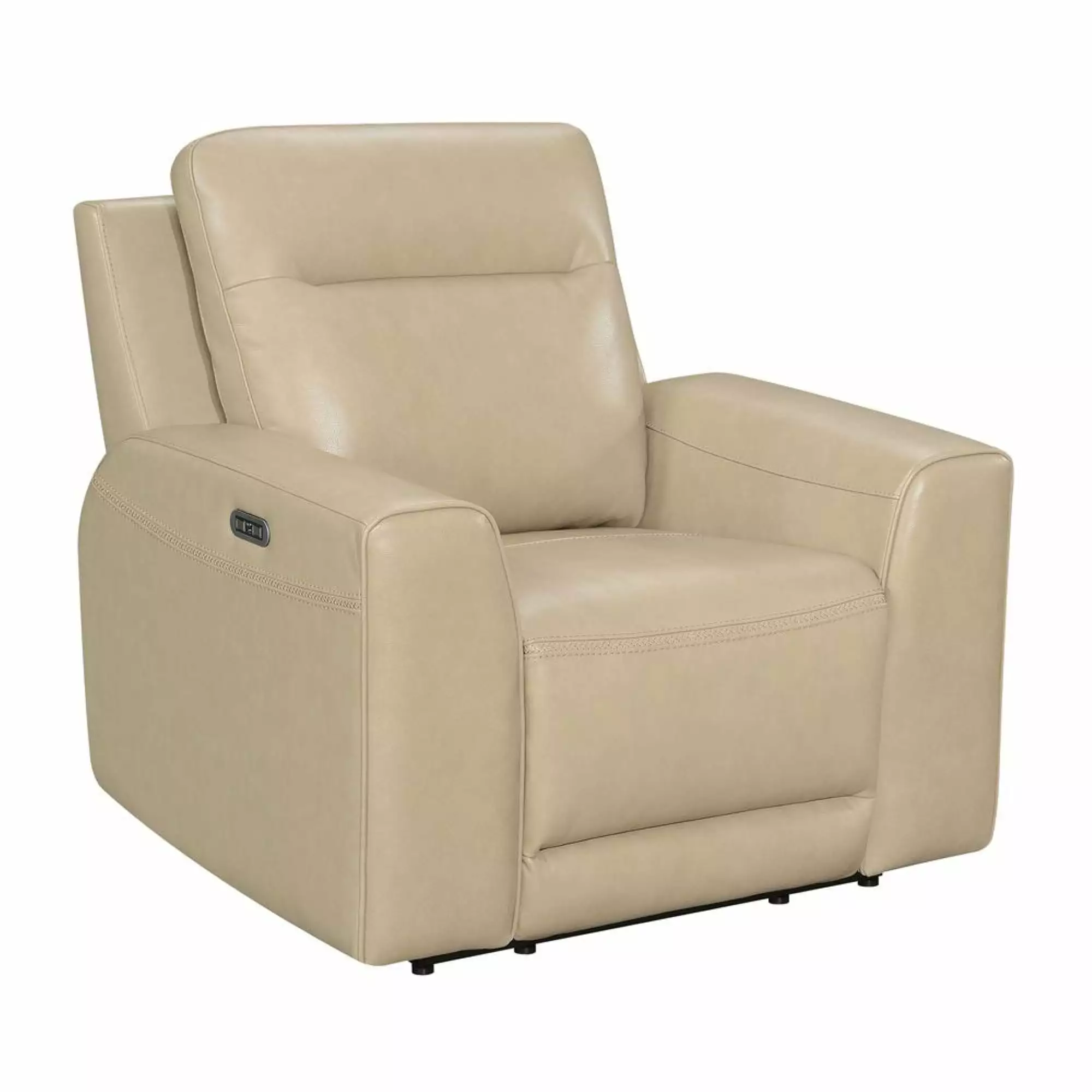 Doncella Beige Sand Leather Power Reclining Chair Comfortable Living Room Steve Silver Co.