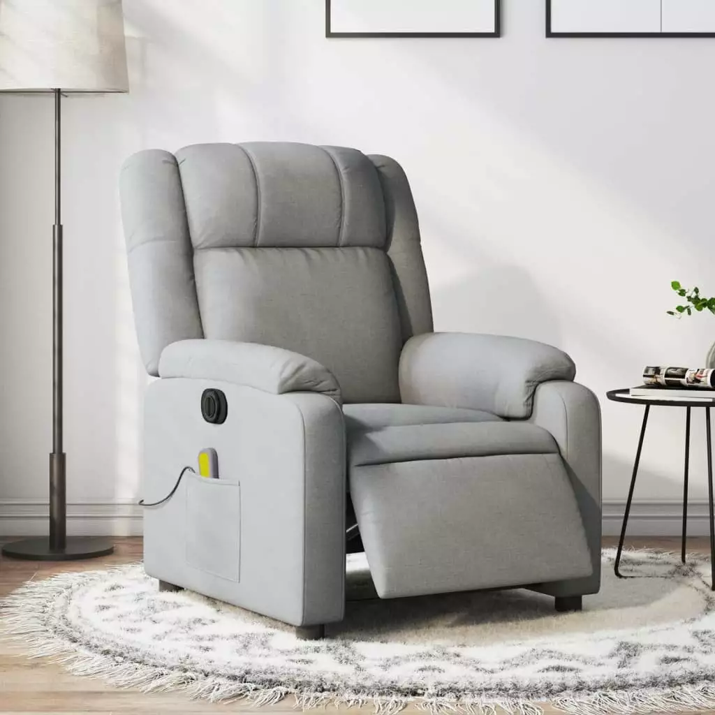 vidaXL Electric Massage Recliner Chair Light Gray Fabric Power Lift Recliner