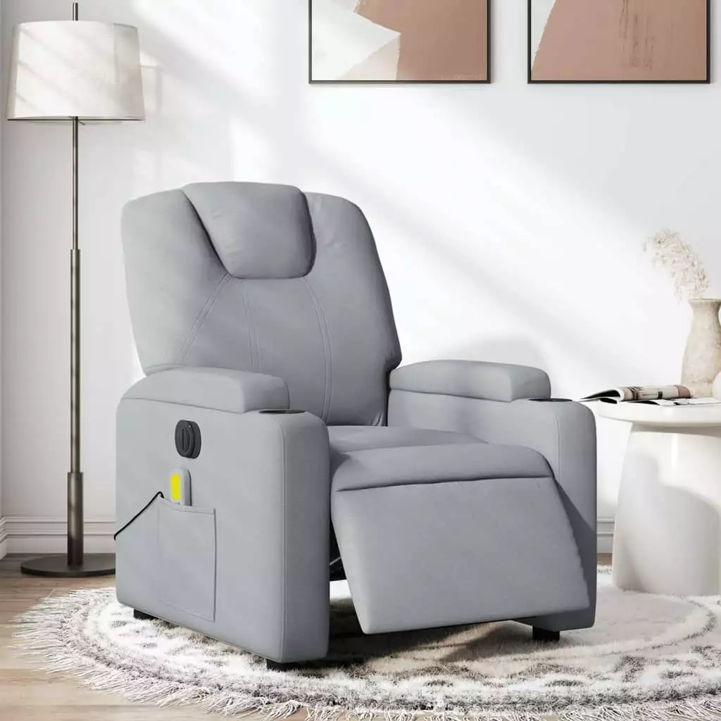 vidaXL Electric Massage Recliner Chair Light Gray Fabric Power Lift Recliner