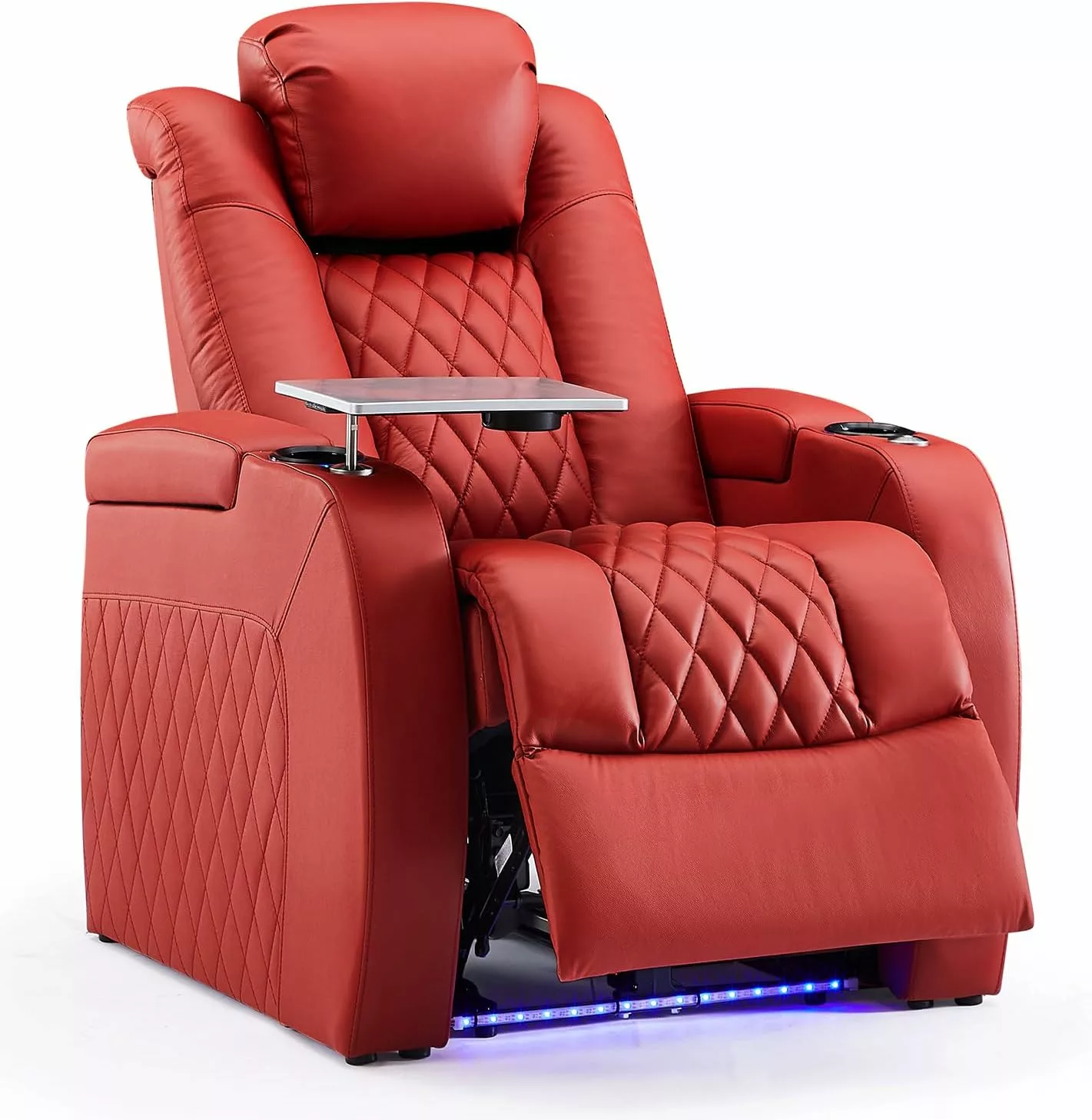 Weilianda Home Theater Seating Top Grain Leather Recliner Tray Table and USB Charge