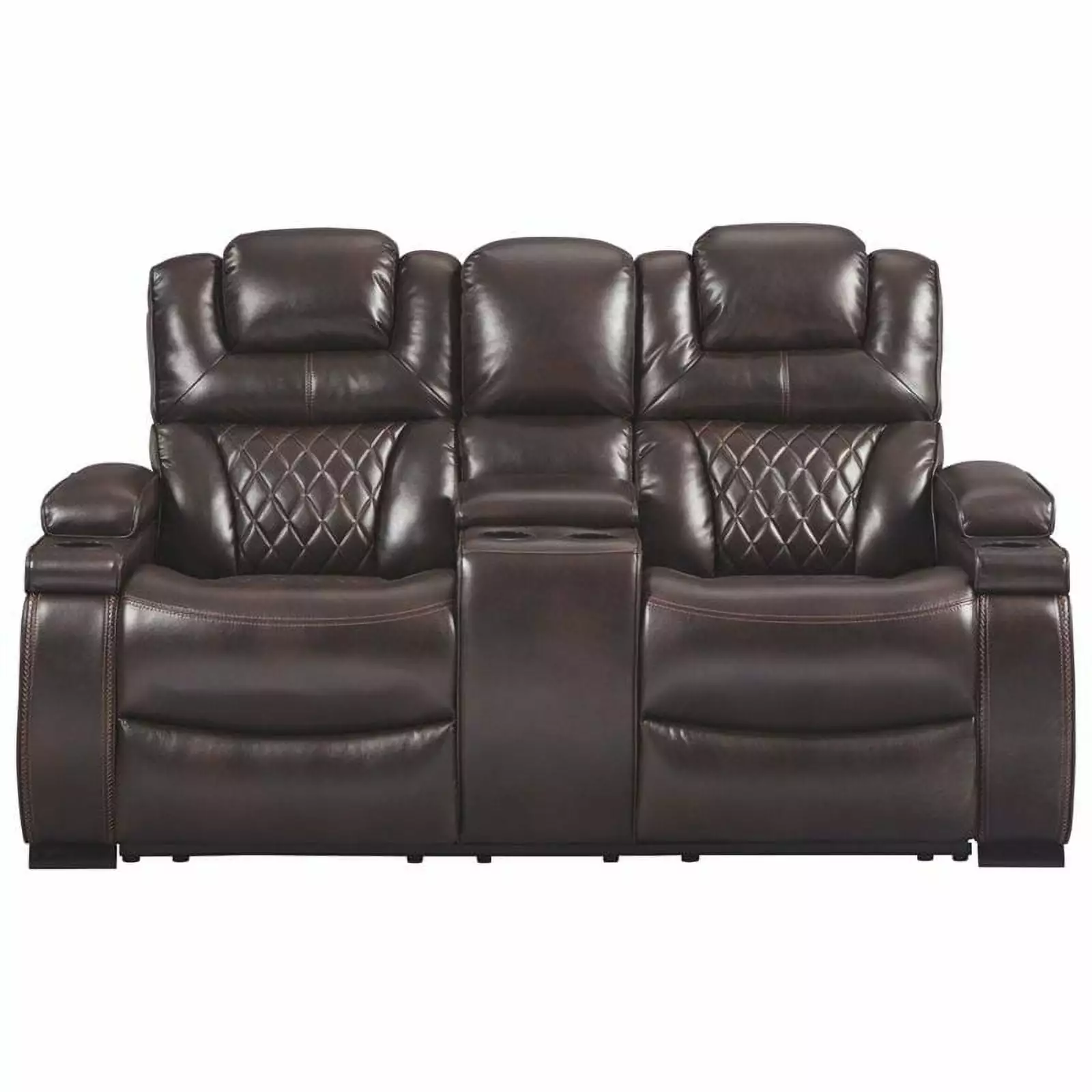 Signature Design Ashley Warnerton Power Reclining Loveseat Chocolate Comfortable Living Room Furniture Ashley Furniture