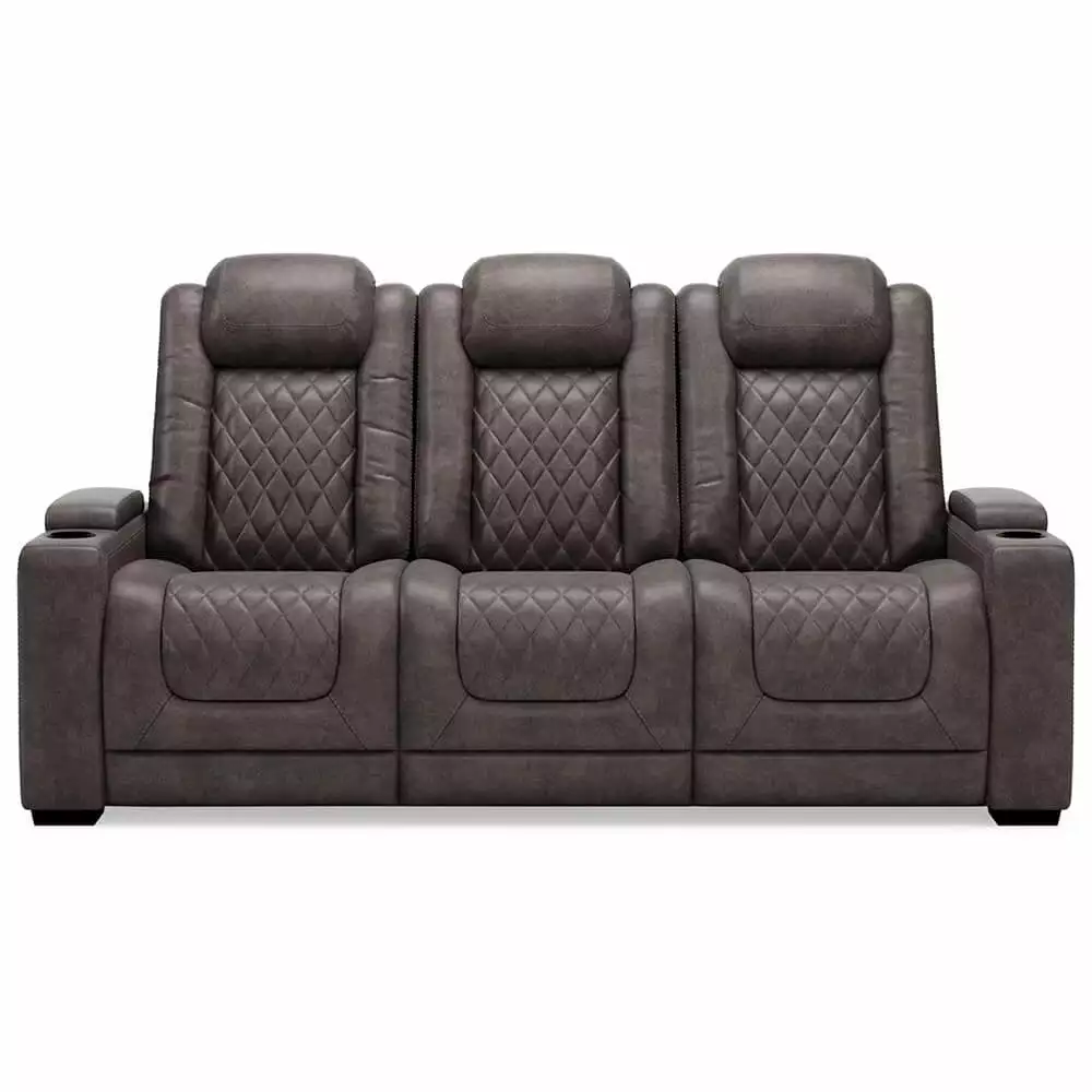 Ashley Furniture HyllMont Faux Leather Power Reclining Sofa Charcoal Gray Comfortable Living Room Furniture