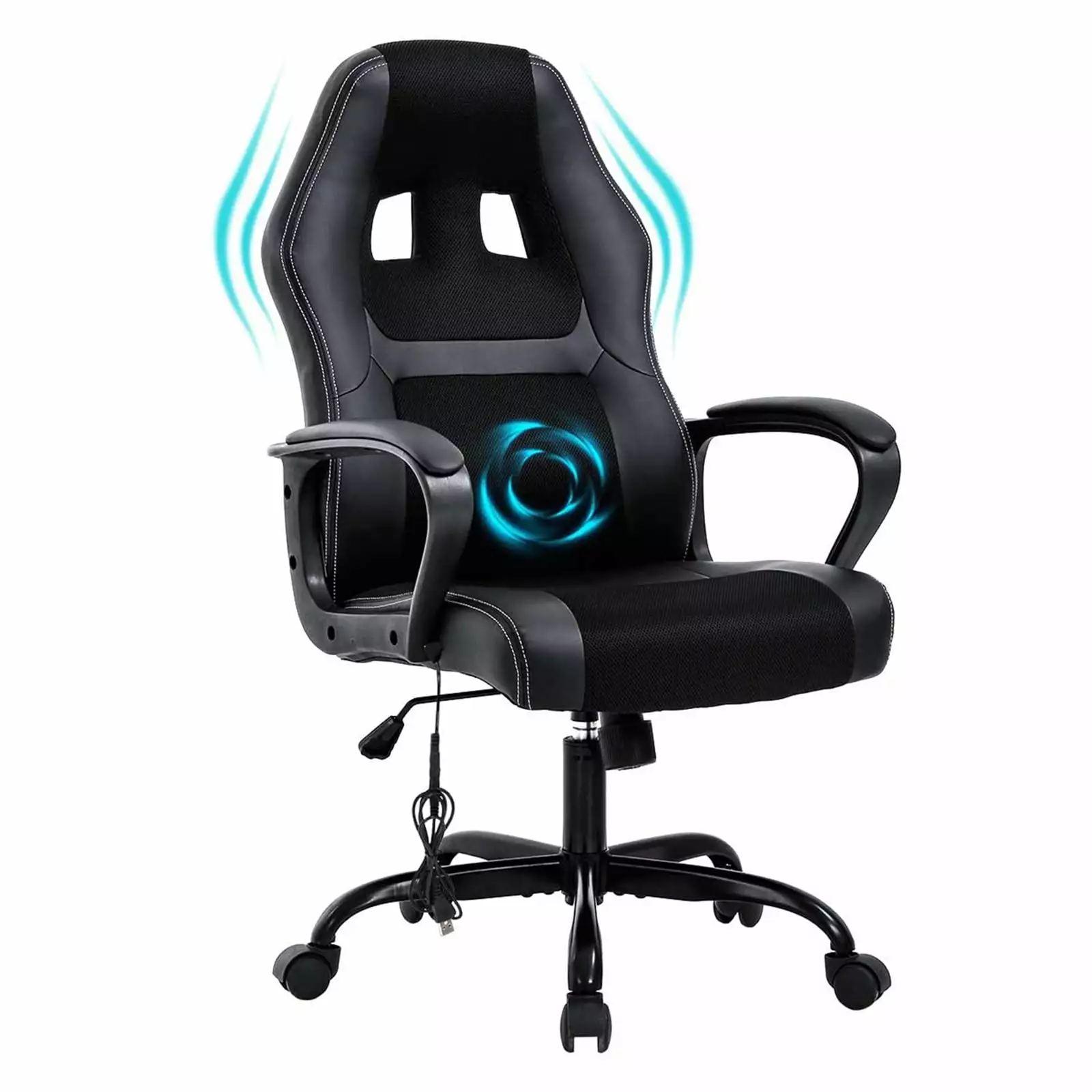Ultimate E-Sports Office Chair Integrated Massage Lumbar Support High Back Ergonomic Design 360 Swivel Adjustable Armrests...