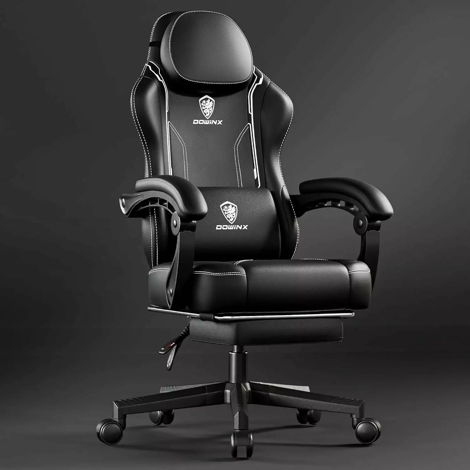 Black Gaming Chair Pocket Spring Cushion - Massage Lumbar Support and Footrest High Back Leather Office Chair WYD