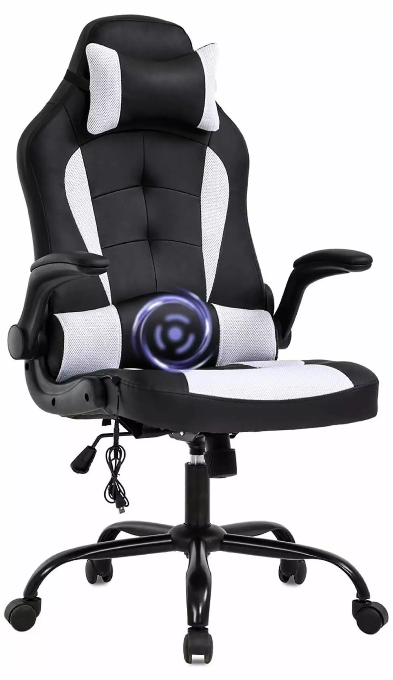 PC Gaming Chair Massage Function and Lumbar Support - Ergonomic Racing Heavy Duty Office Chair Adjustable Arms and Headres...
