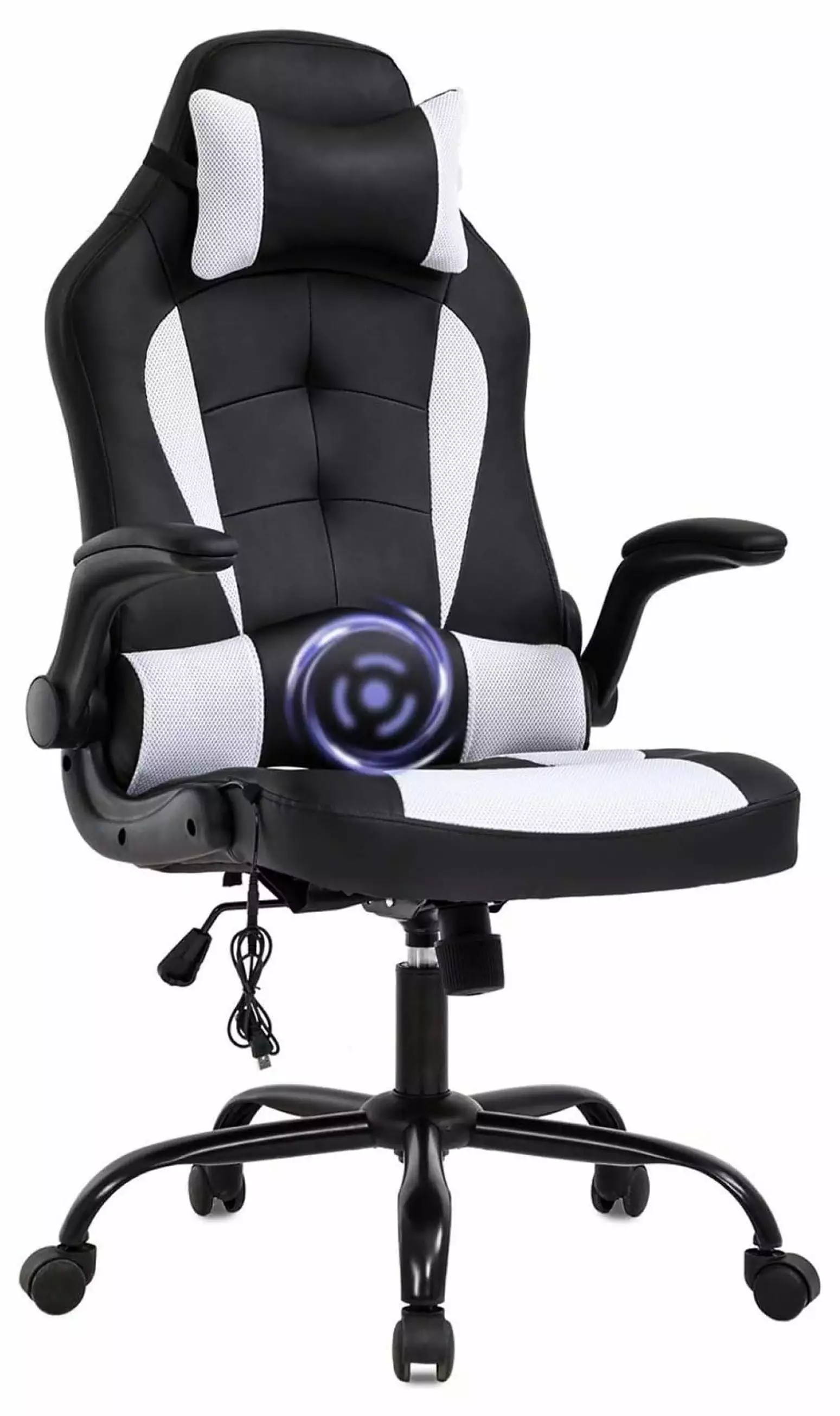 PC Gaming Chair Massage Function and Lumbar Support - Ergonomic Racing Heavy Duty Office Chair Adjustable Arms and Headres...