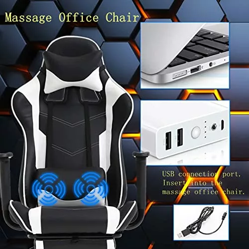 PC Gaming Chair Massage Office Chair Ergonomic Video Game Chairs Adjustable Reclining Computer Chair Lumbar Support Headre...