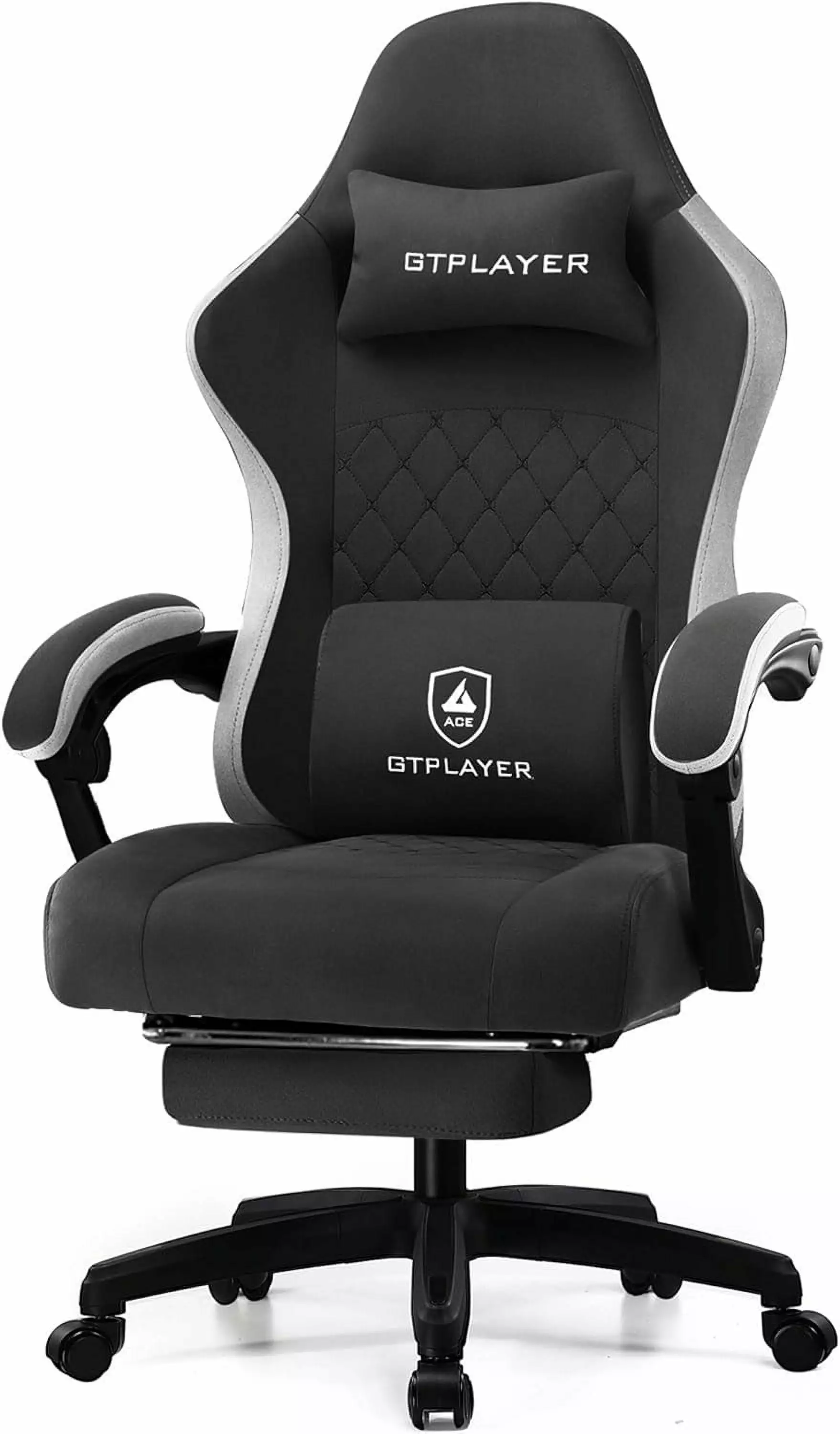 Gaming Chair Pocket Spring Cushion Linkage Armrests and Footrest Black shinyswan