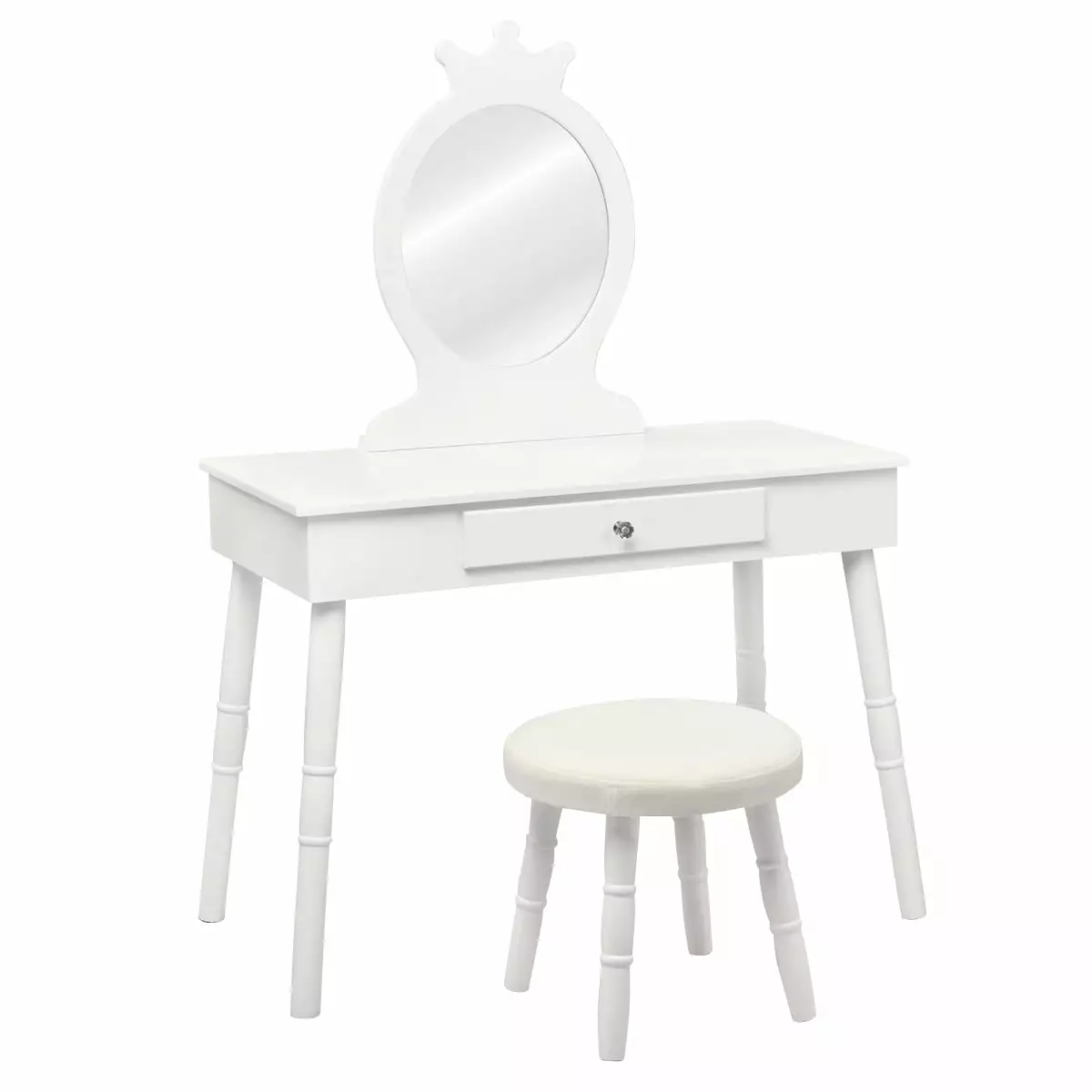 Topbuy Kids Princess Vanity Table Set Chair Crown Mirror White Dressing Table Girls