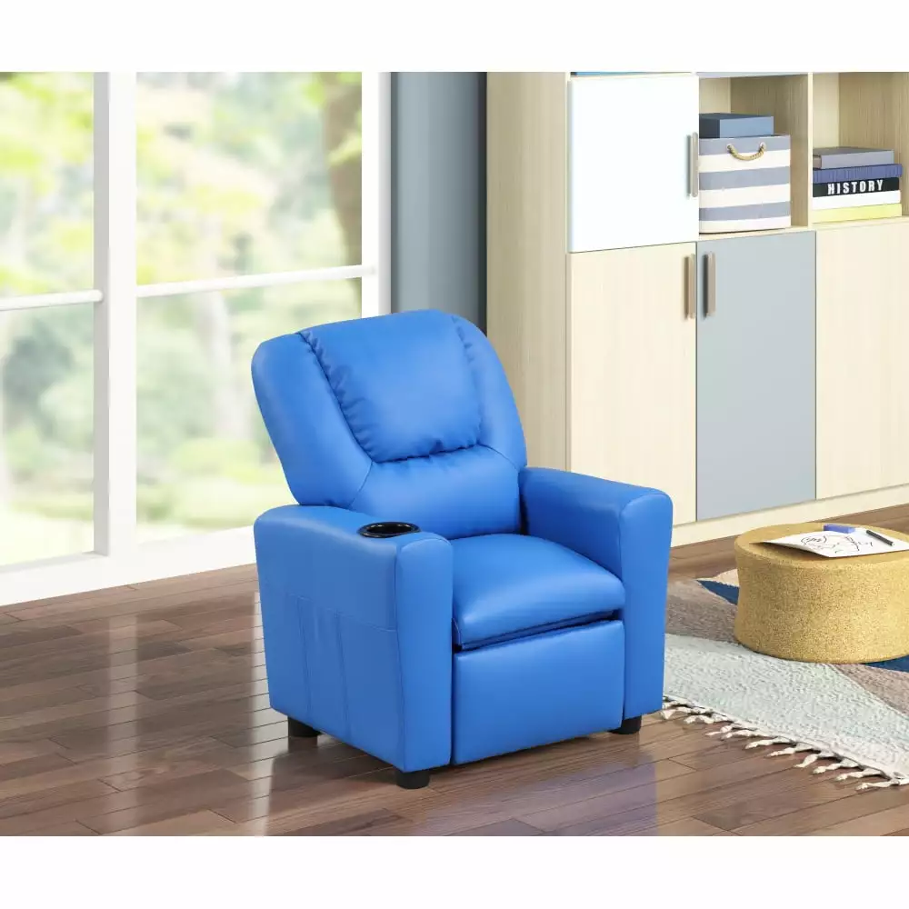 DeeHome Marisa 22 Blue PU Leather Kids Recliner Chair Cupholder