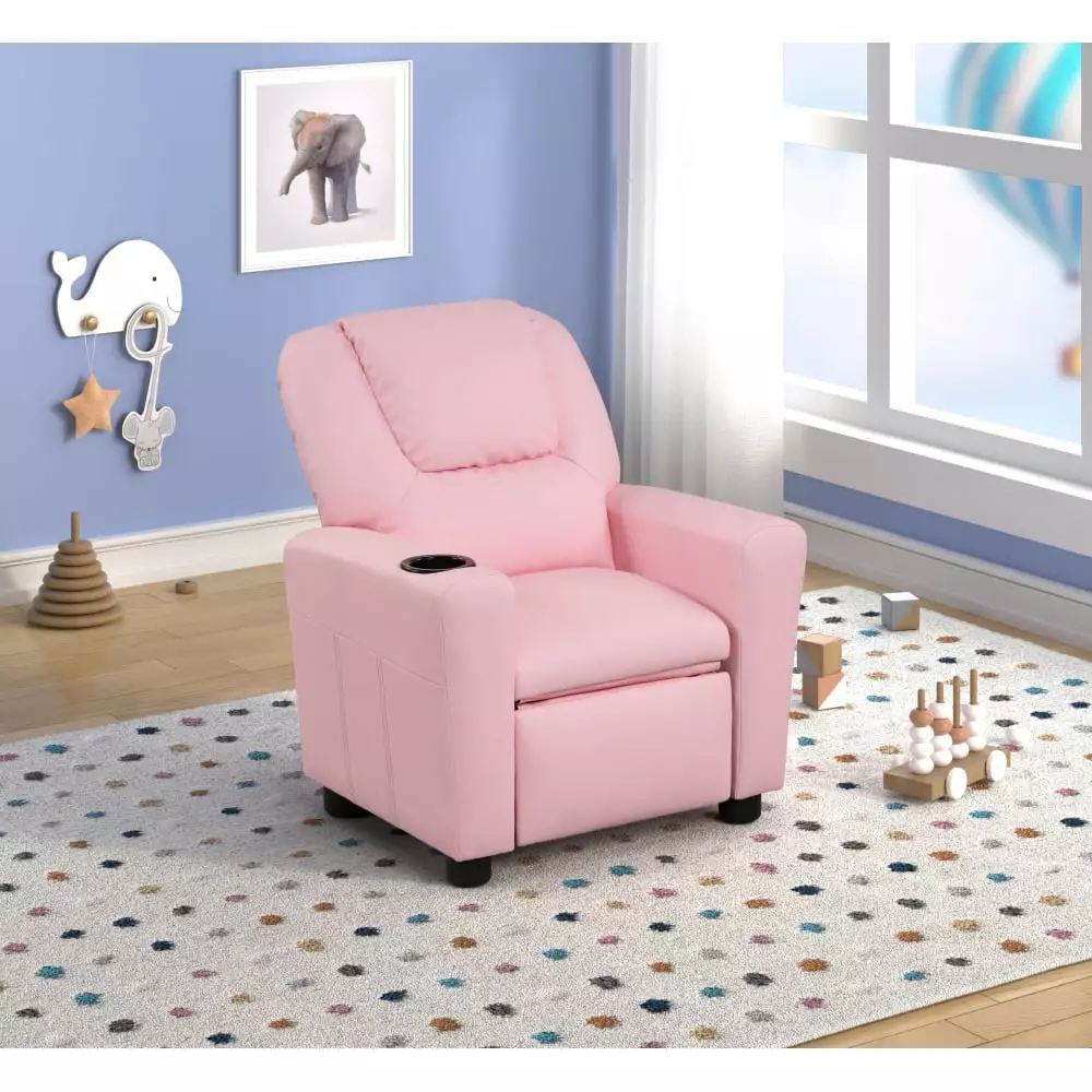 DeeHome Marisa 22 Pink PU Leather Kids Recliner Chair Cupholder
