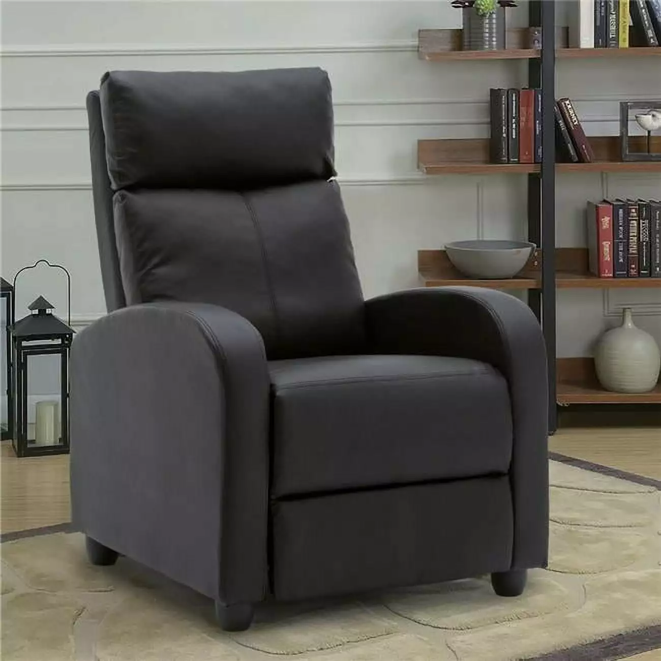 Single Black PU Recliner Sofa Chair Living Room and Home Theater KD Cuna